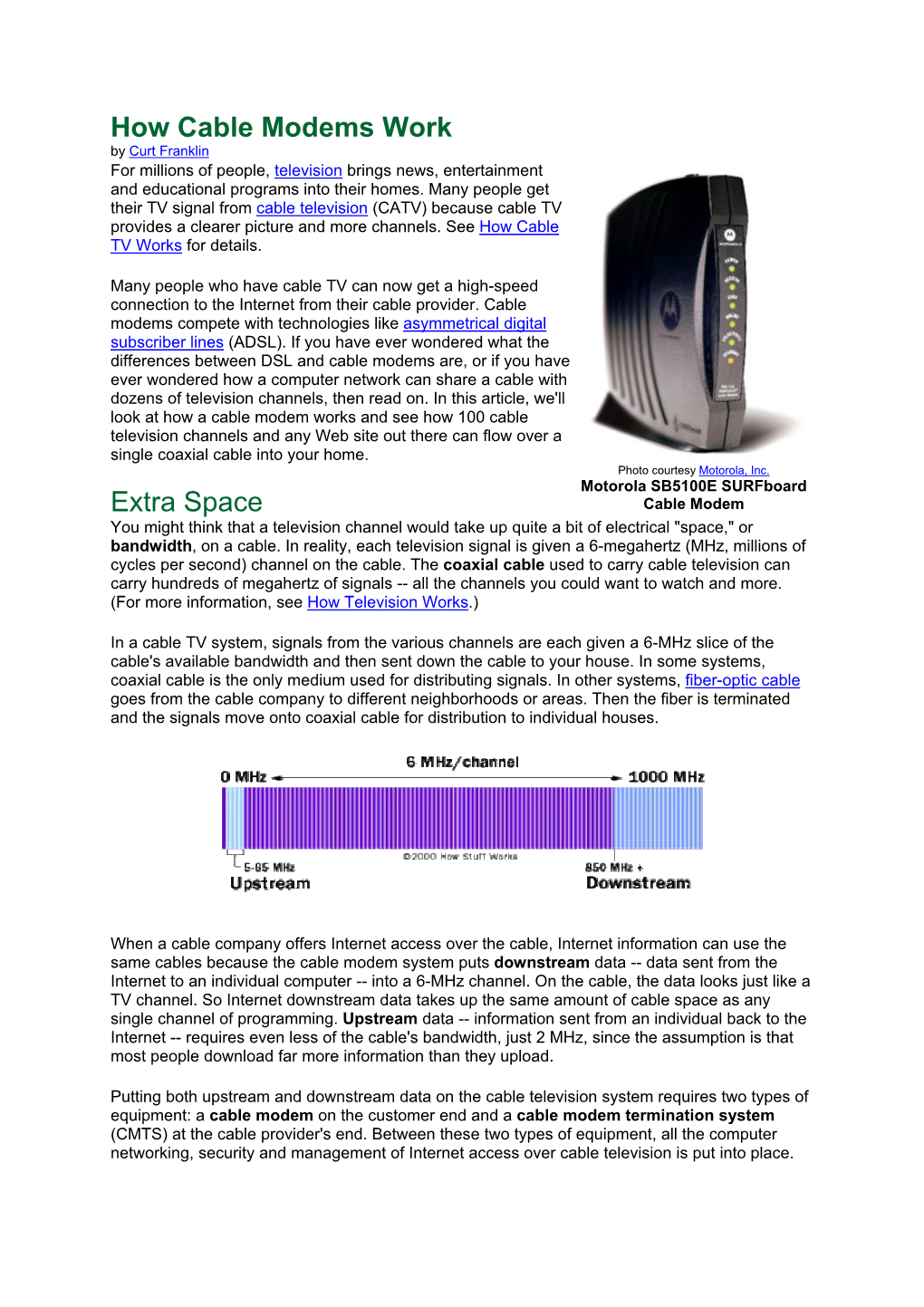 How Cable Modems Work by Curt Franklin for Millions of People, Television Brings News, Entertainment and Educational Programs Into Their Homes