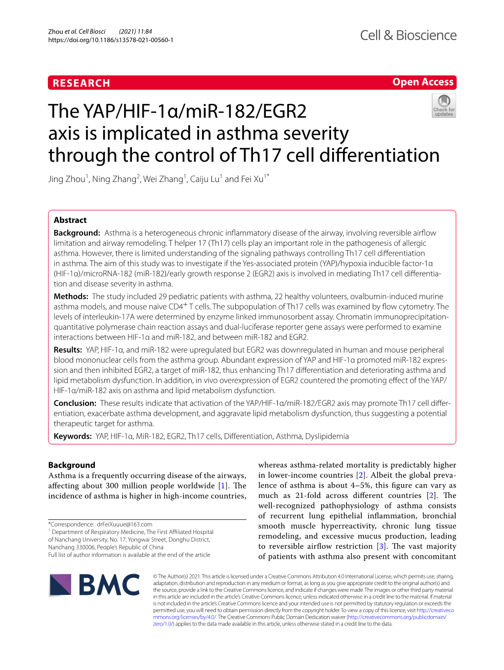 The YAP/HIF-1Α/Mir-182/EGR2 Axis Is Implicated in Asthma Severity