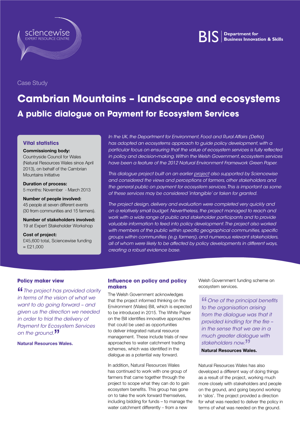 Cambrian Mountains – Landscape and Ecosystems a Public Dialogue on Payment for Ecosystem Services