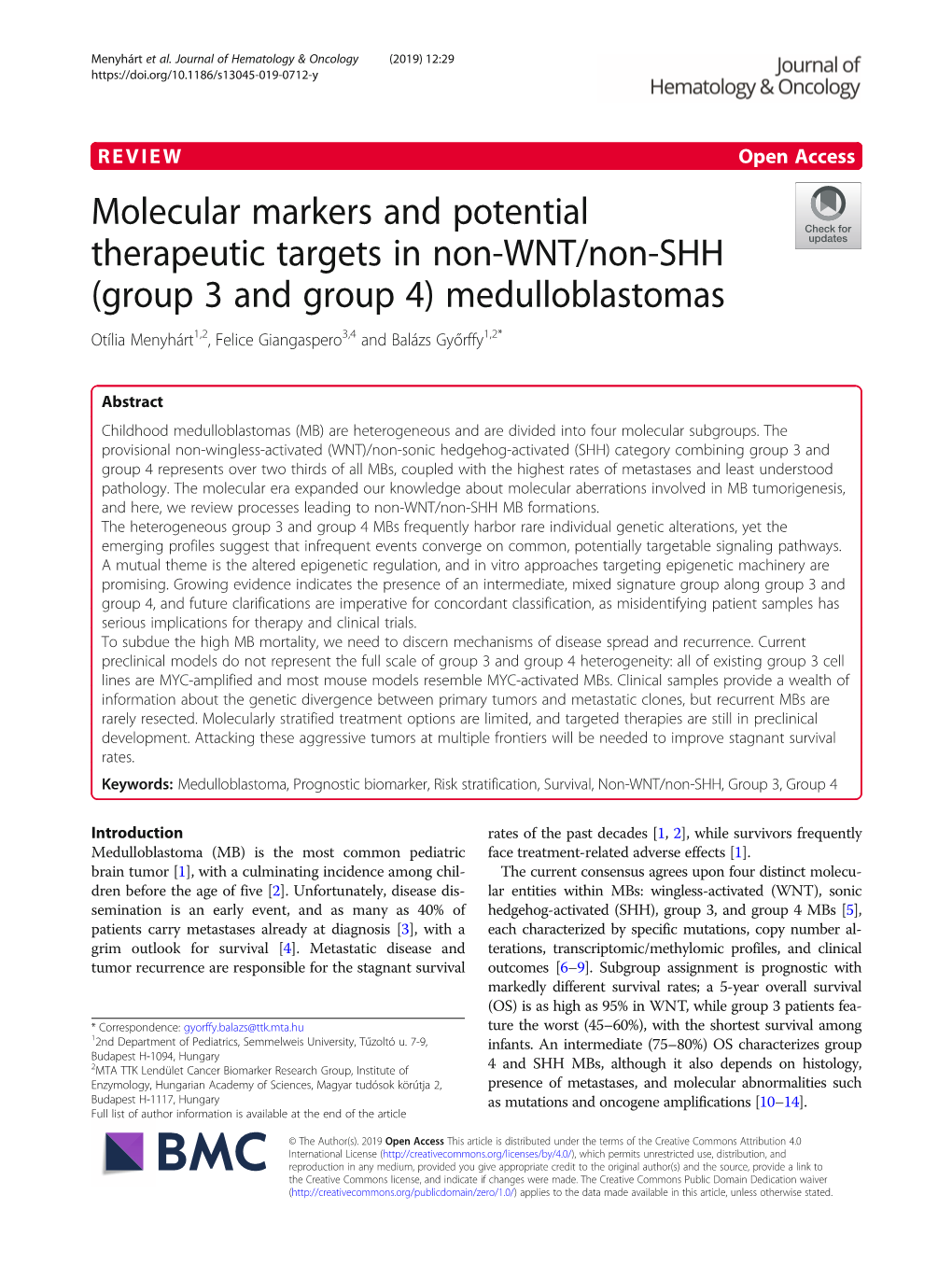 Molecular Markers and Potential Therapeutic Targets in Non-WNT/Non