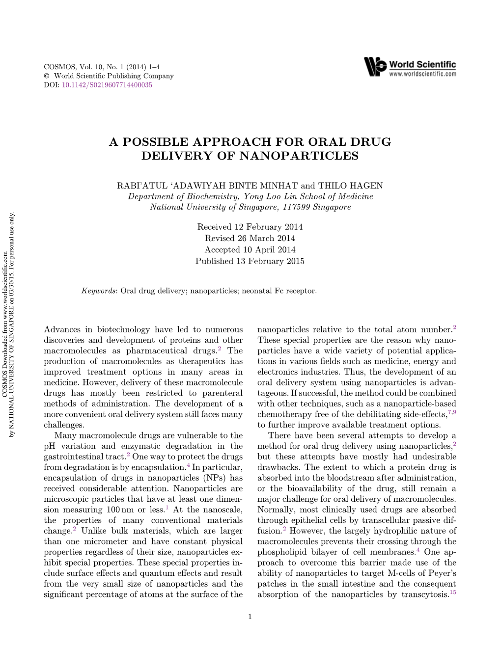 A Possible Approach for Oral Drug Delivery of Nanoparticles