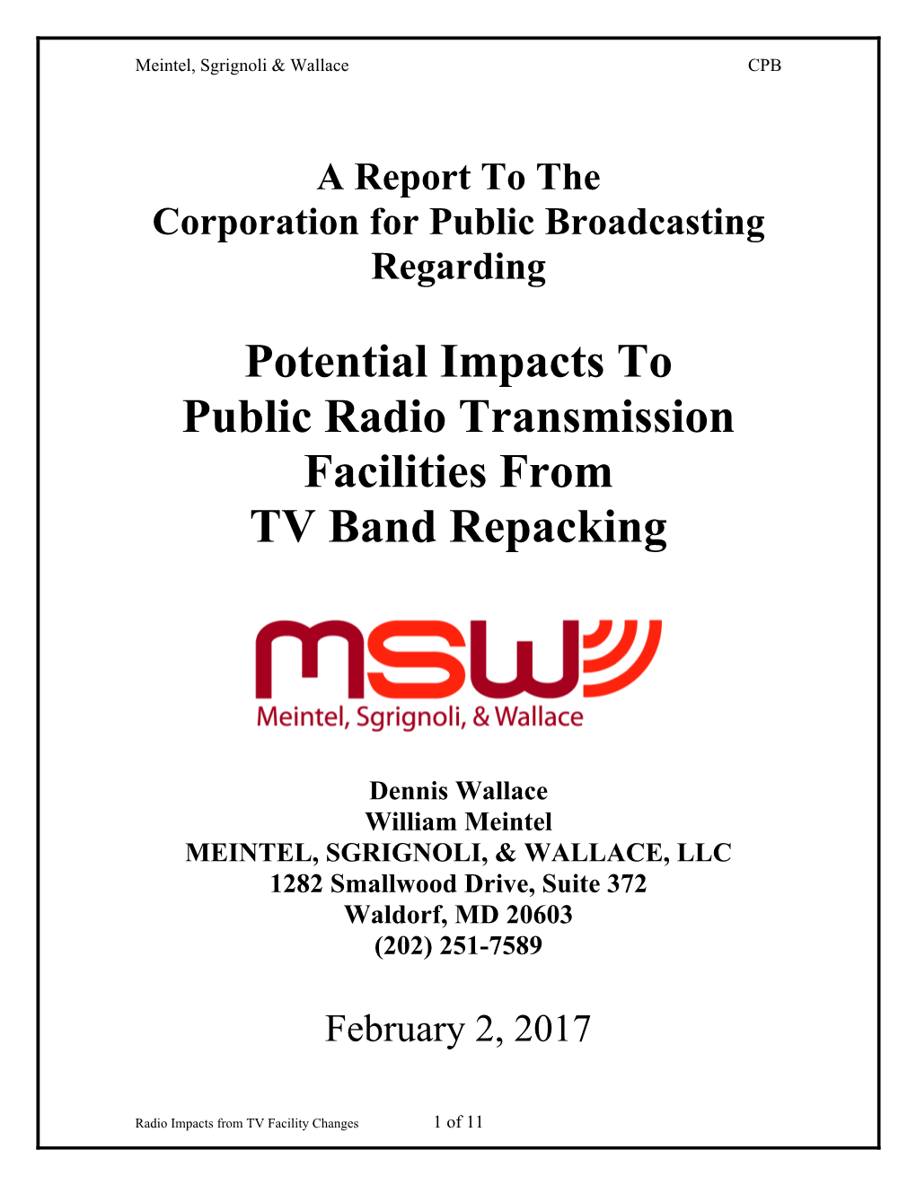 Potential Impacts to Public Radio Transmission Facilities from TV Band Repacking