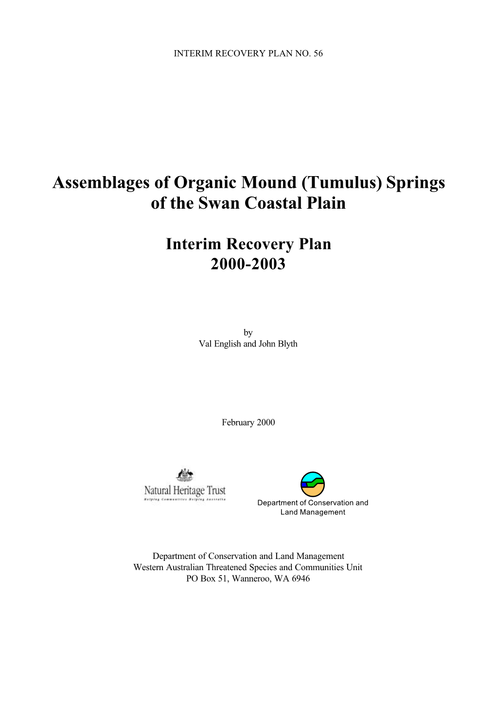 Assemblages of Organic Mound (Tumulus) Springs of the Swan Coastal Plain