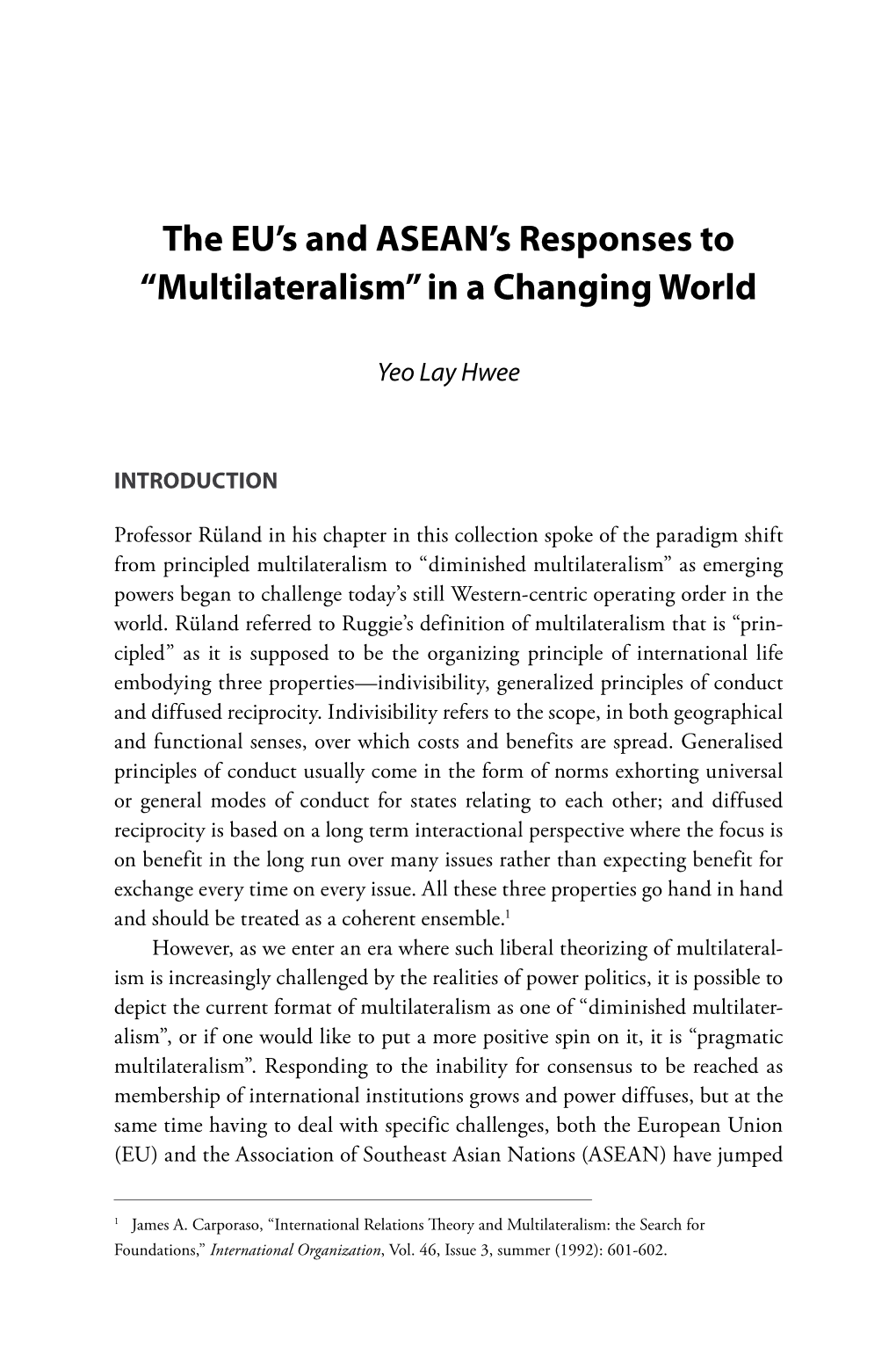 The EU's and ASEAN's Responses to “Multilateralism” in a Changing World