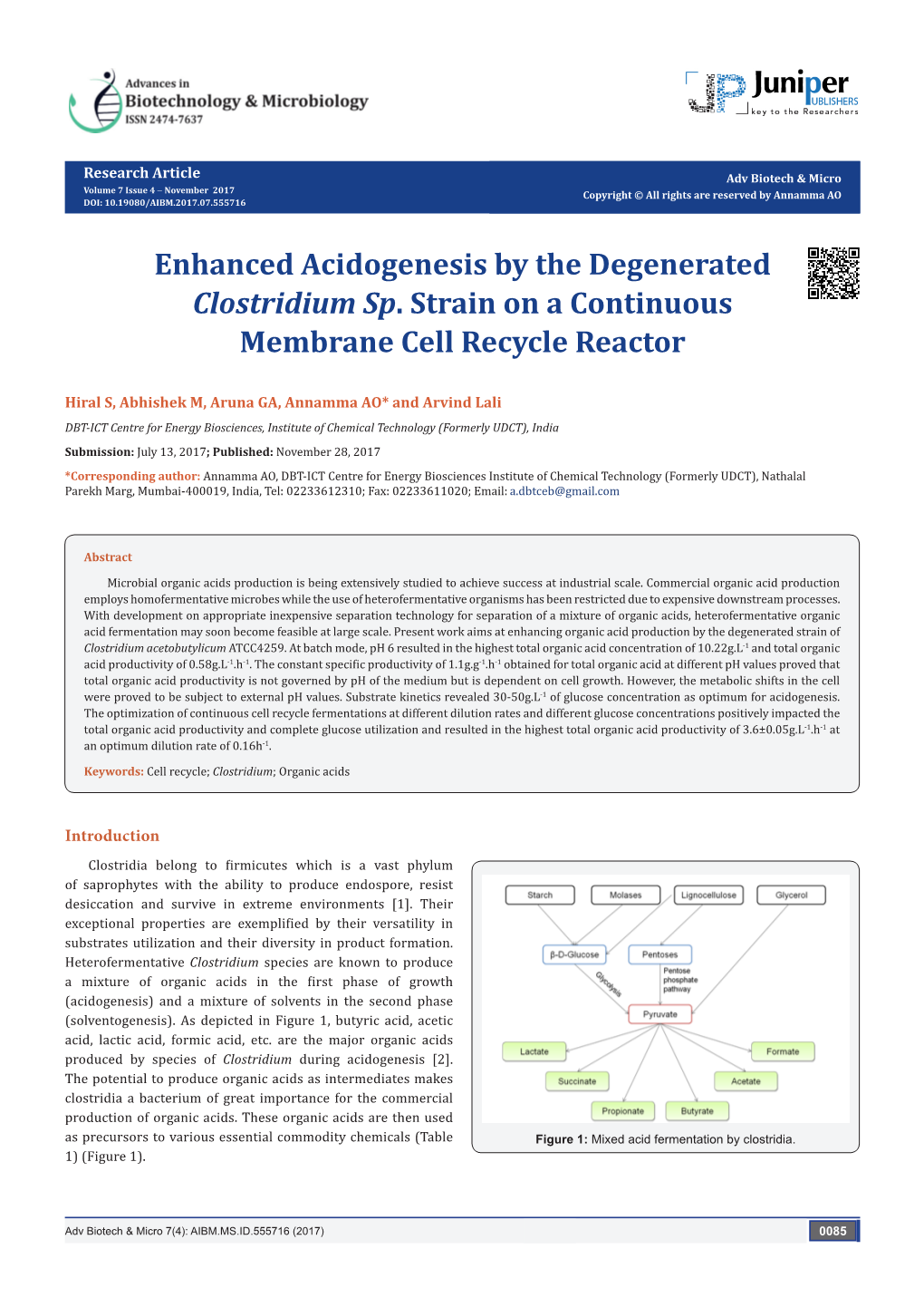 Enhanced Acidogenesis by the Degenerated Clostridium Sp. Strain on a Continuous Membrane Cell Recycle Reactor