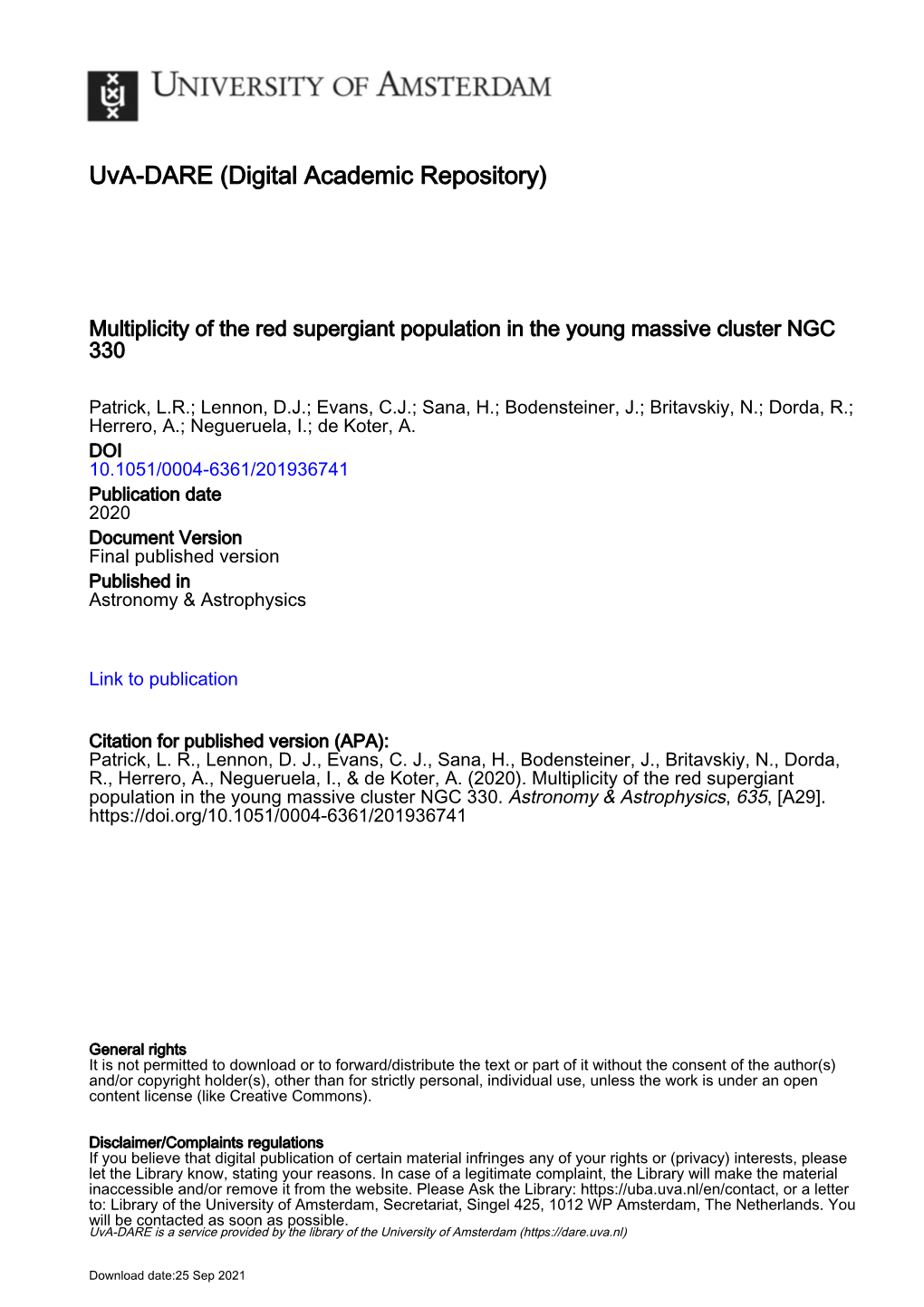 Multiplicity of the Red Supergiant Population in the Young Massive Cluster NGC 330