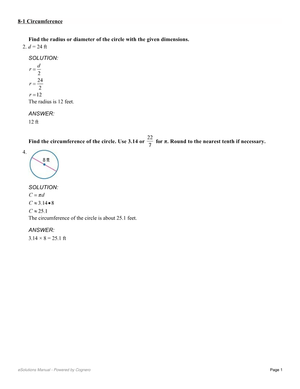 Find the Radius Or Diameter of the Circle with the Given Dimensions. 2