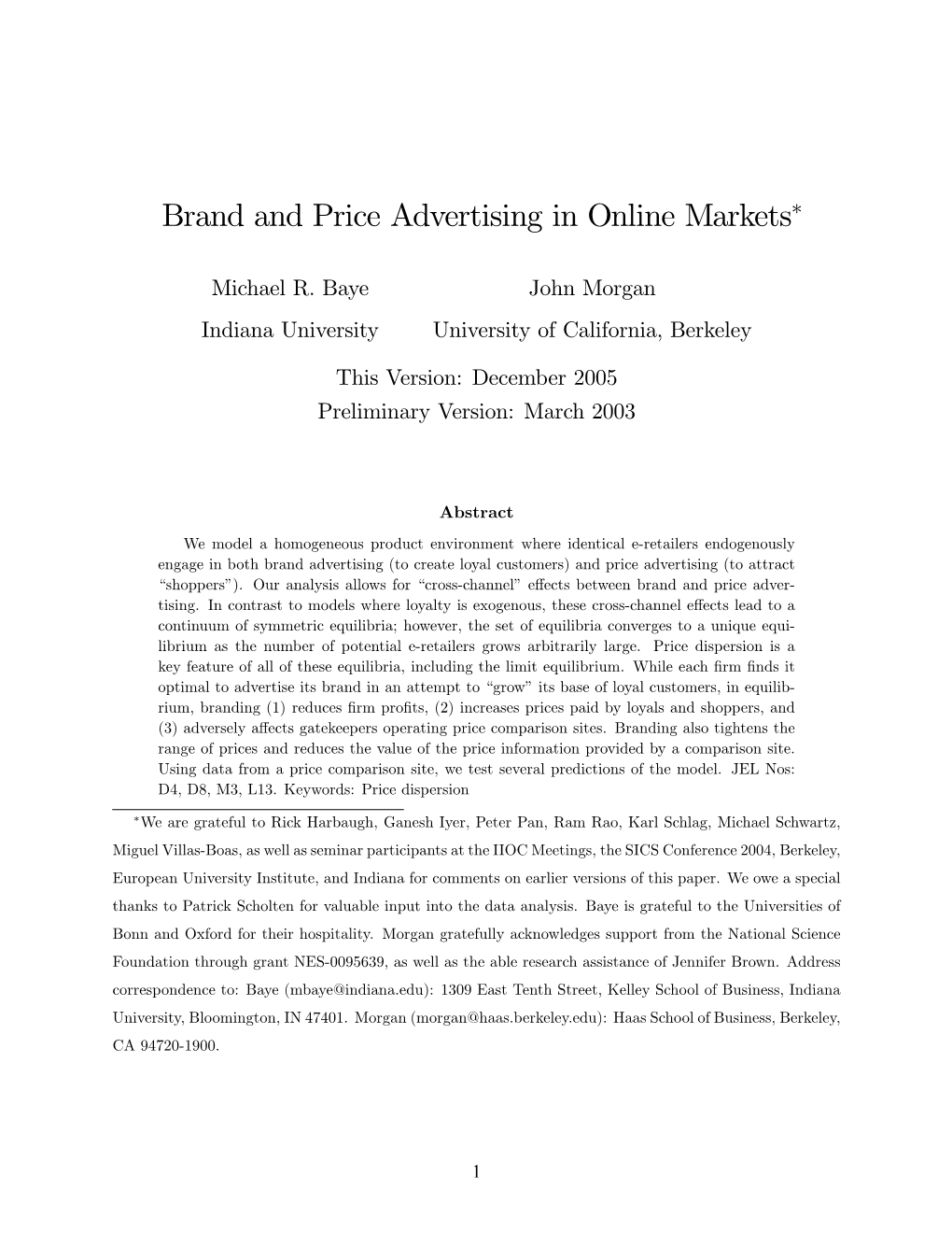 Brand and Price Advertising in Online Markets"
