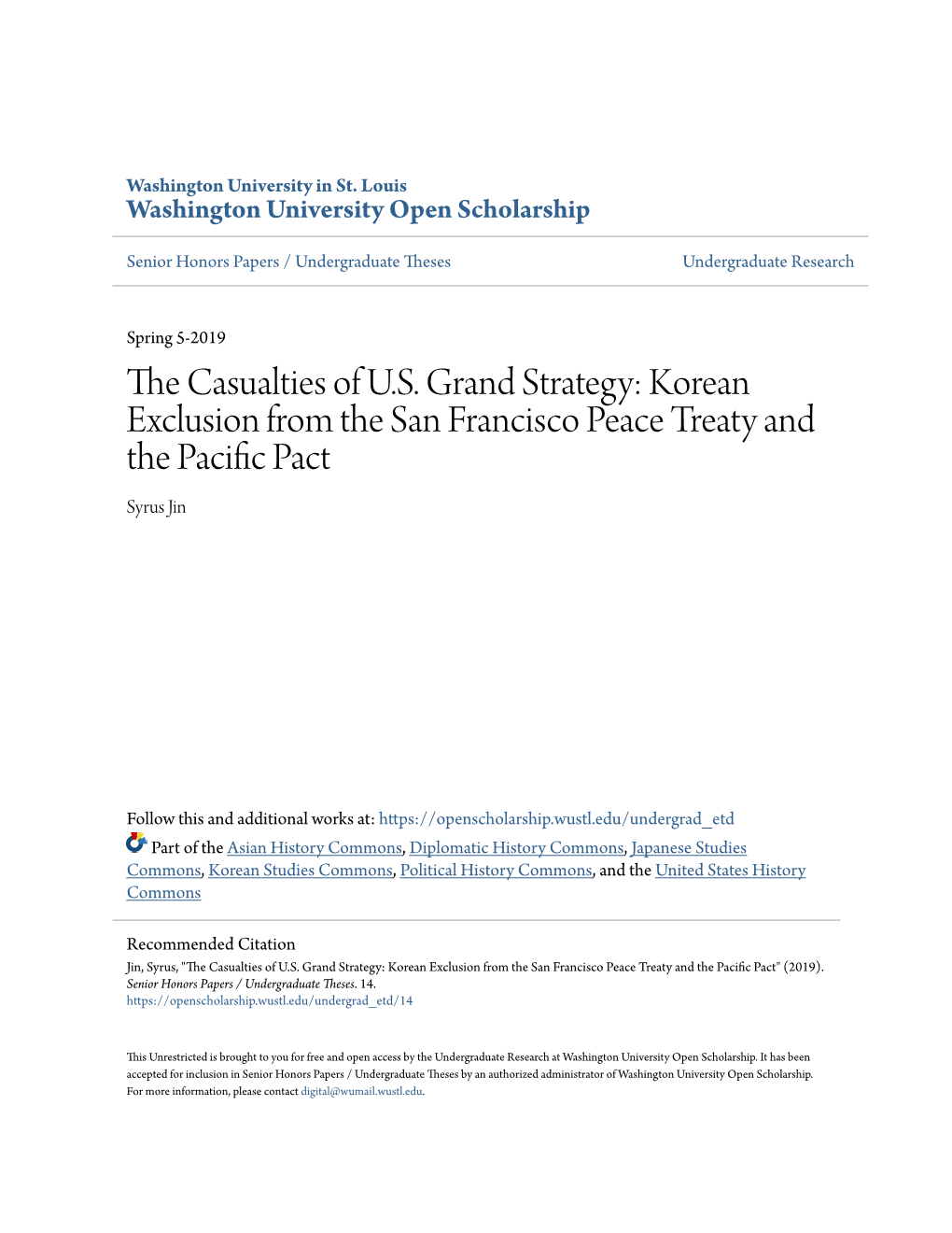 Korean Exclusion from the San Francisco Peace Treaty and the Pacific Ap Ct Syrus Jin