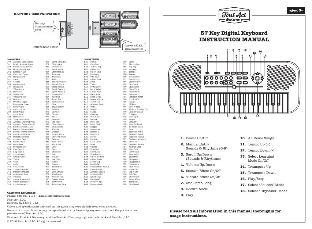 37 Key Digital Keyboard INSTRUCTION MANUAL