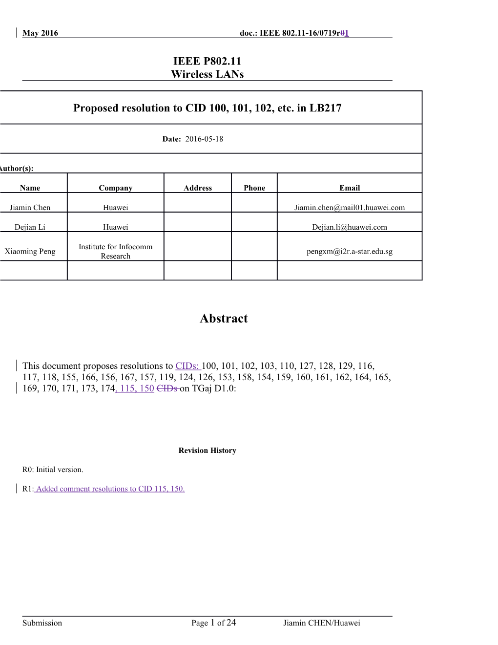 Comment Resolution Part 1 s2