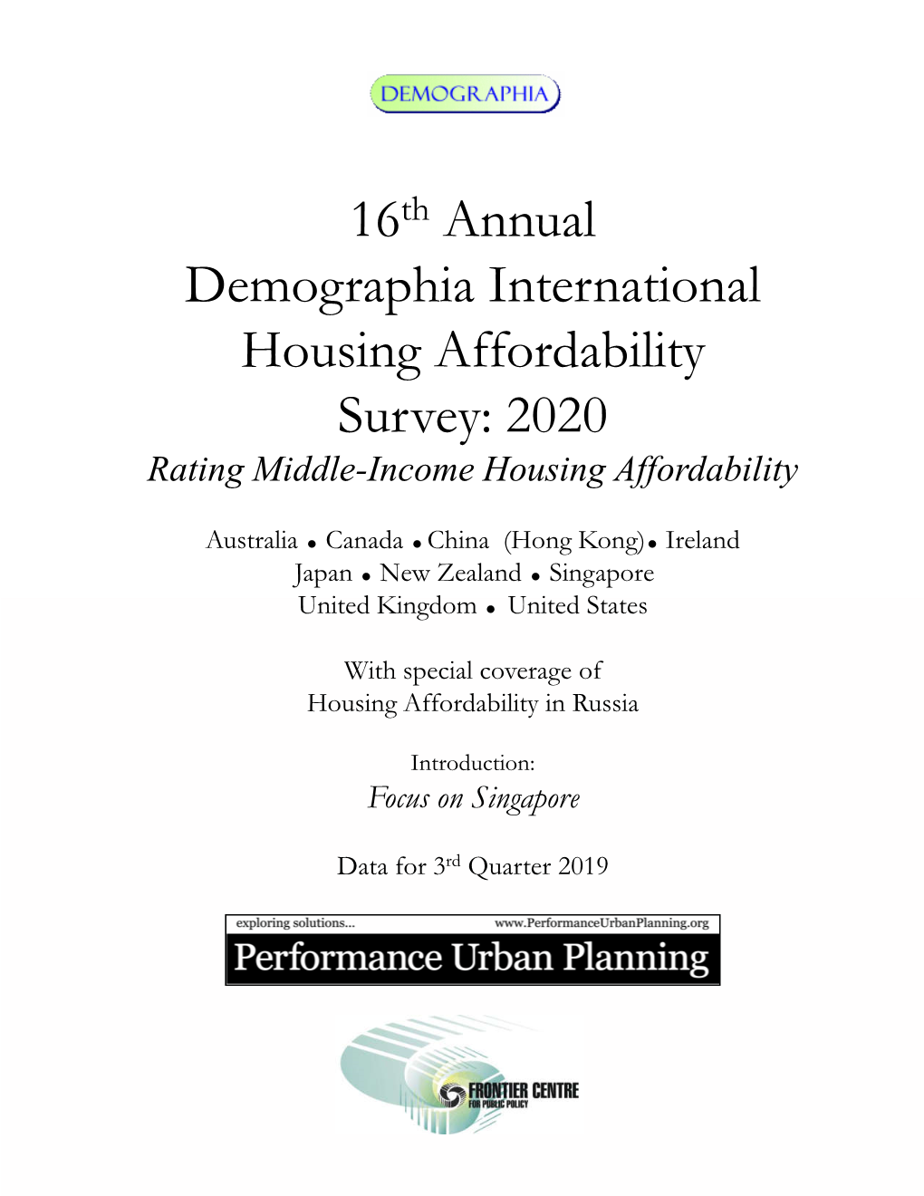 16 Annual Demographia International Housing Affordability Survey: 2020