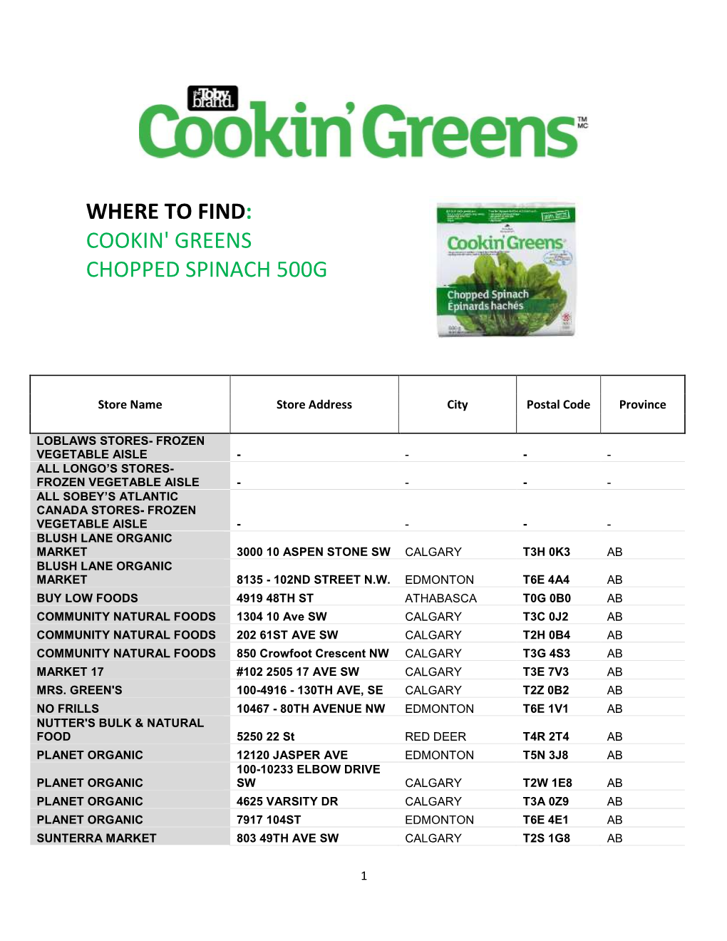 Where to Find: Cookin' Greens Chopped Spinach 500G