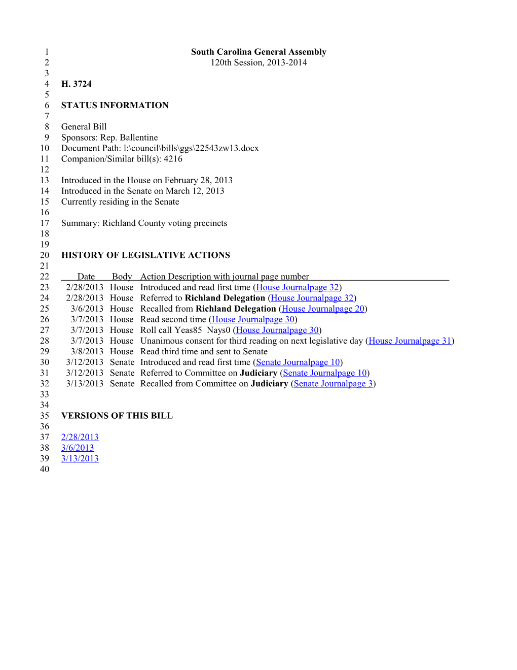 2013-2014 Bill 3724: Richland County Voting Precincts - South Carolina Legislature Online