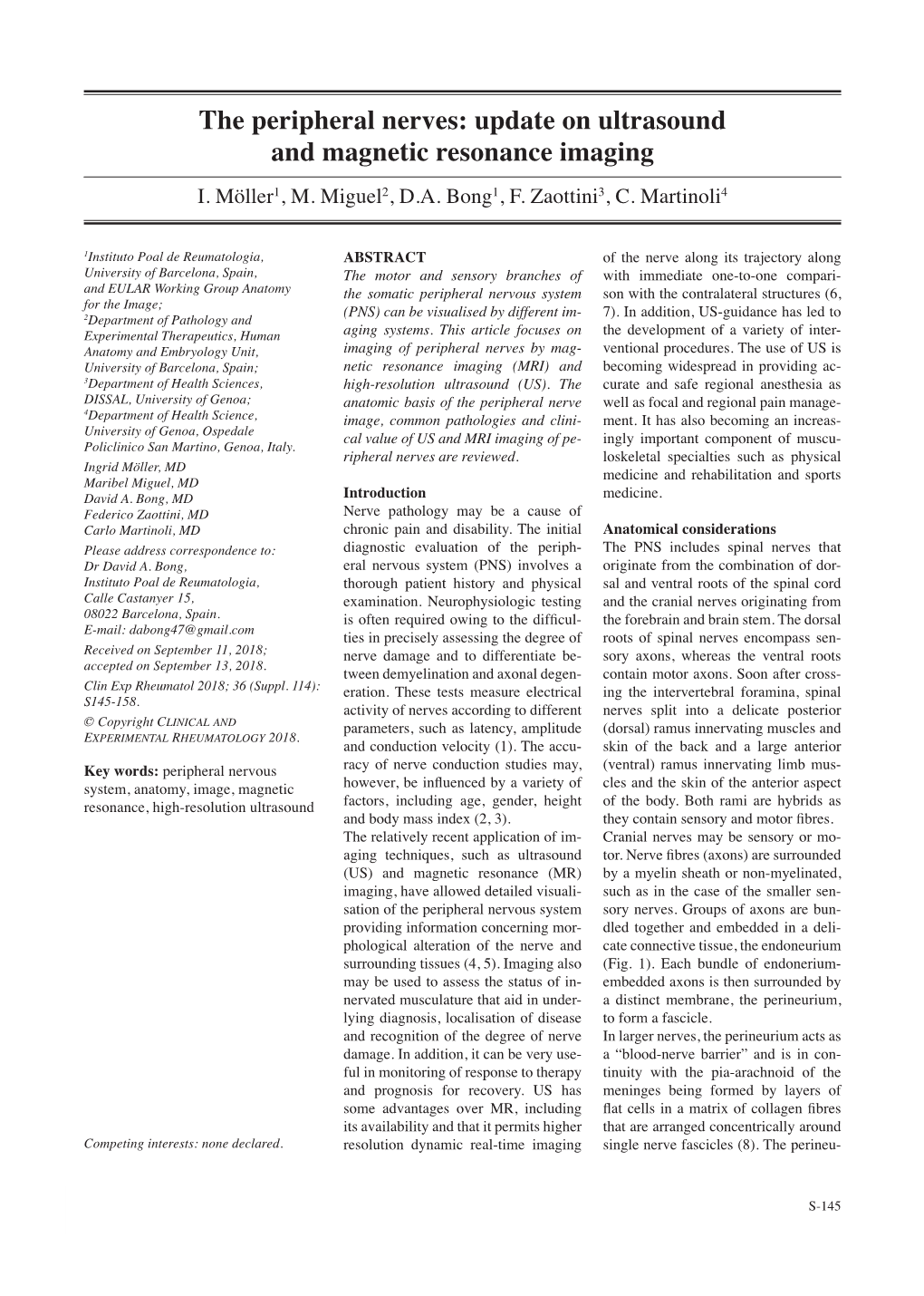 The Peripheral Nerves: Update on Ultrasound and Magnetic Resonance Imaging I