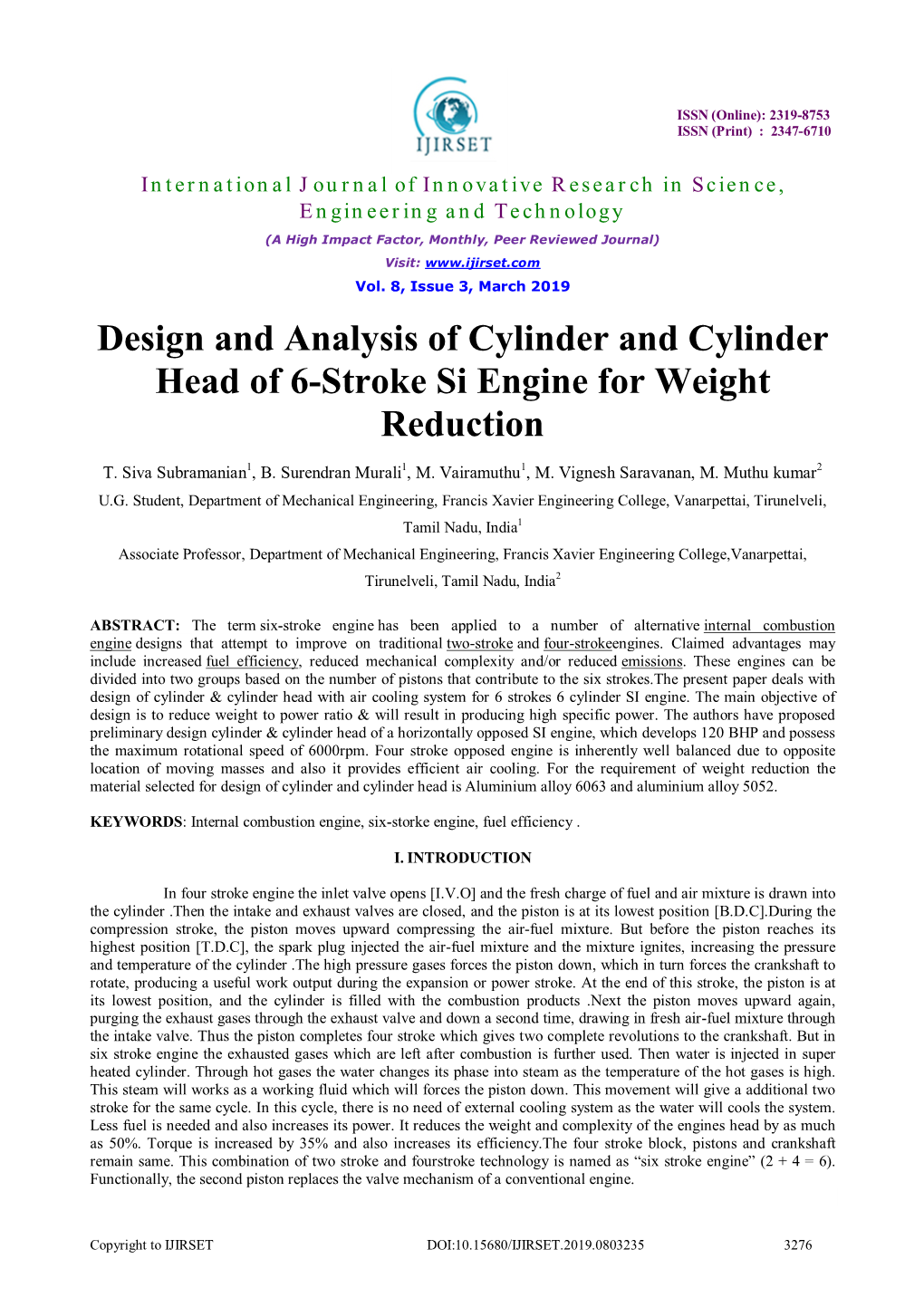 Design and Analysis of Cylinder and Cylinder Head of 6-Stroke Si Engine for Weight Reduction