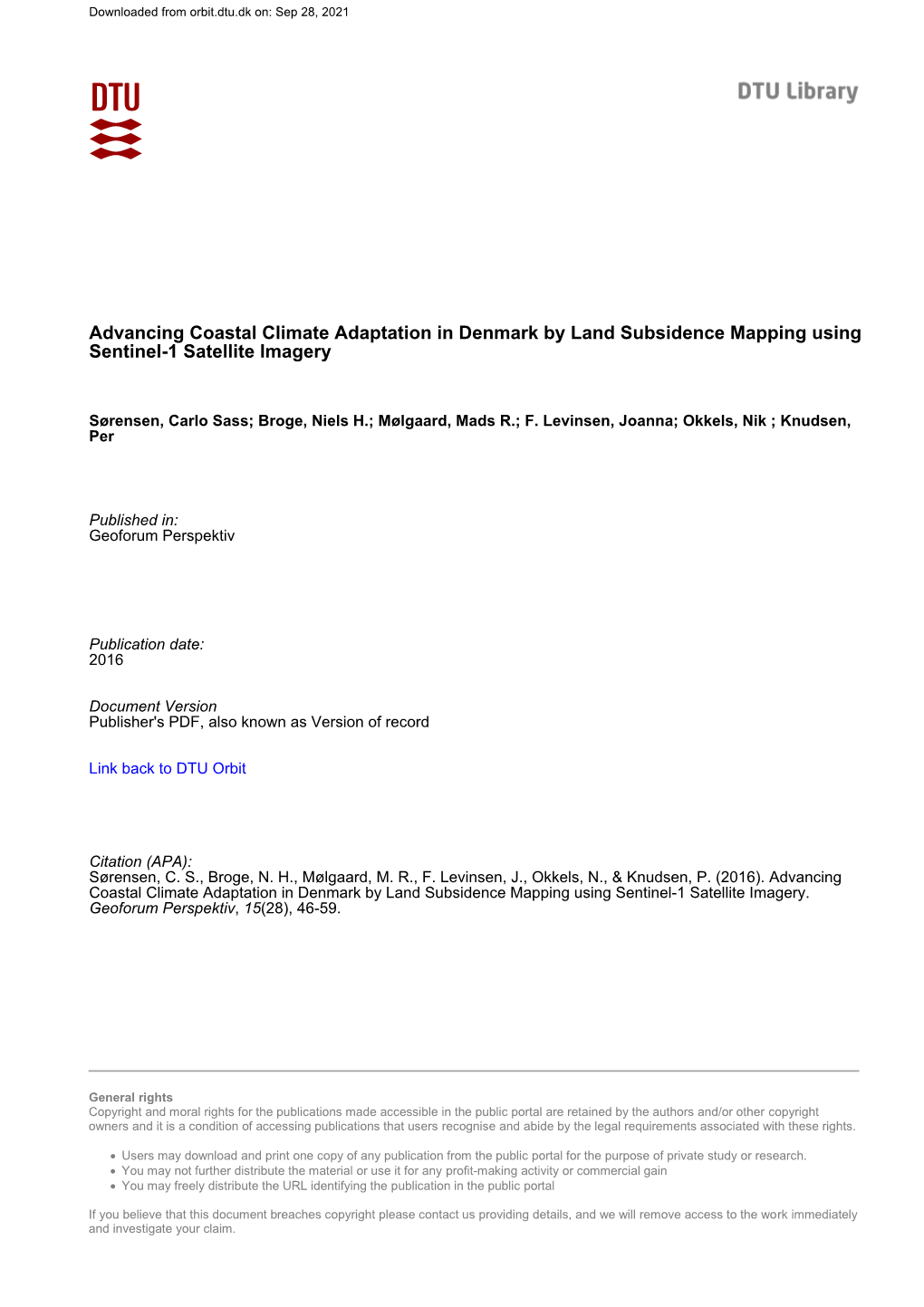 Advancing Coastal Climate Adaptation in Denmark by Land Subsidence Mapping Using Sentinel-1 Satellite Imagery