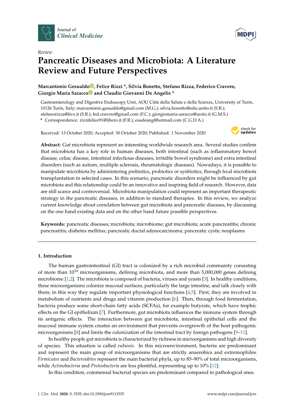 Pancreatic Diseases and Microbiota: a Literature Review and Future Perspectives