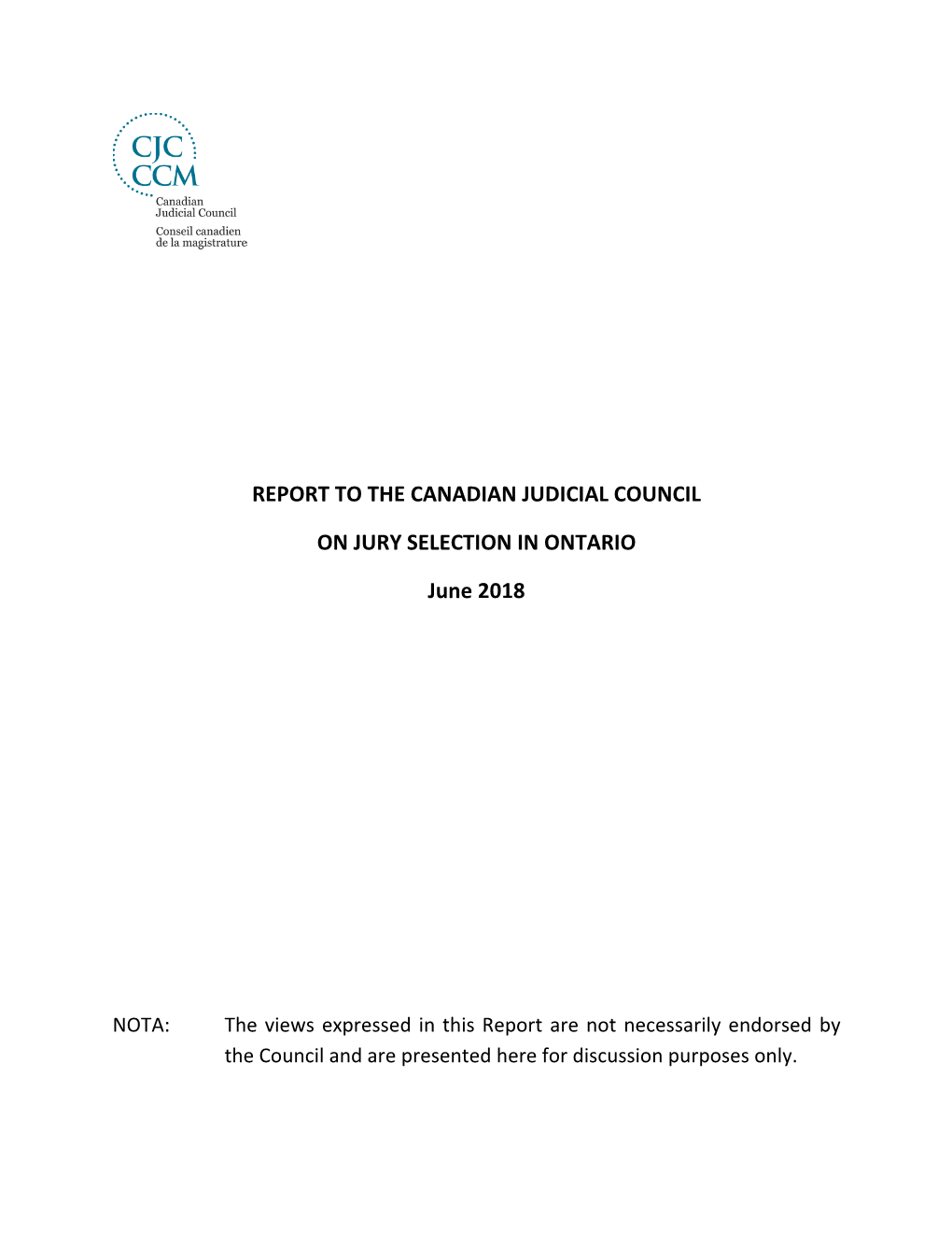Report to the Canadian Judicial Council on Jury
