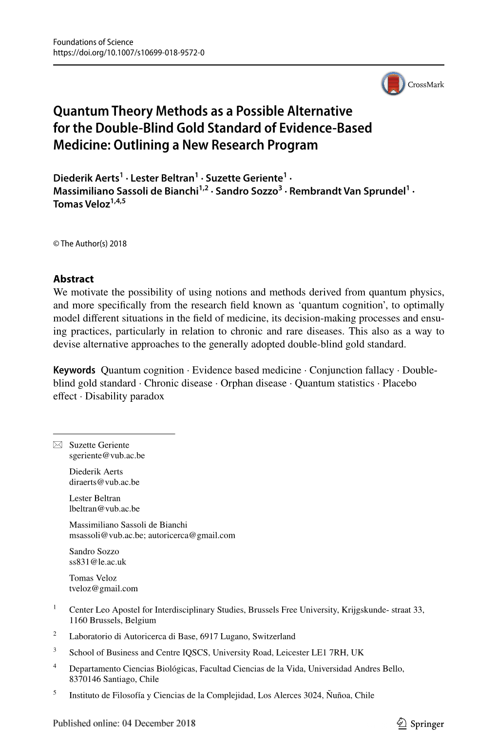 Quantum Theory Methods As a Possible Alternative for the Double‑Blind Gold Standard of Evidence‑Based Medicine: Outlining a New Research Program