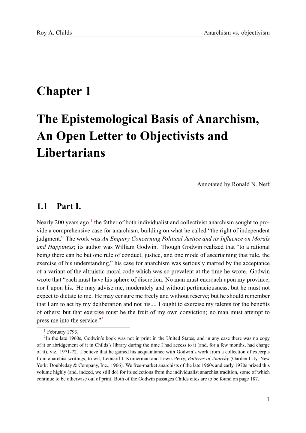 Chapter 1 the Epistemological Basis of Anarchism, an Open Letter To