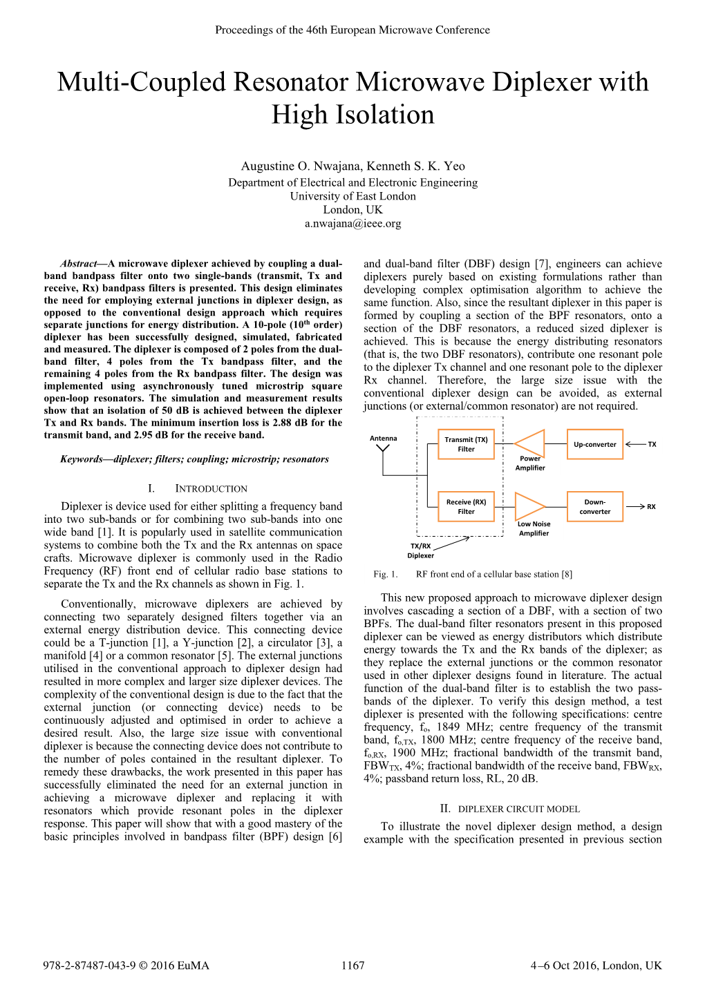 Multi-Coupled Resonator Microwave Diplexer with High Isolation