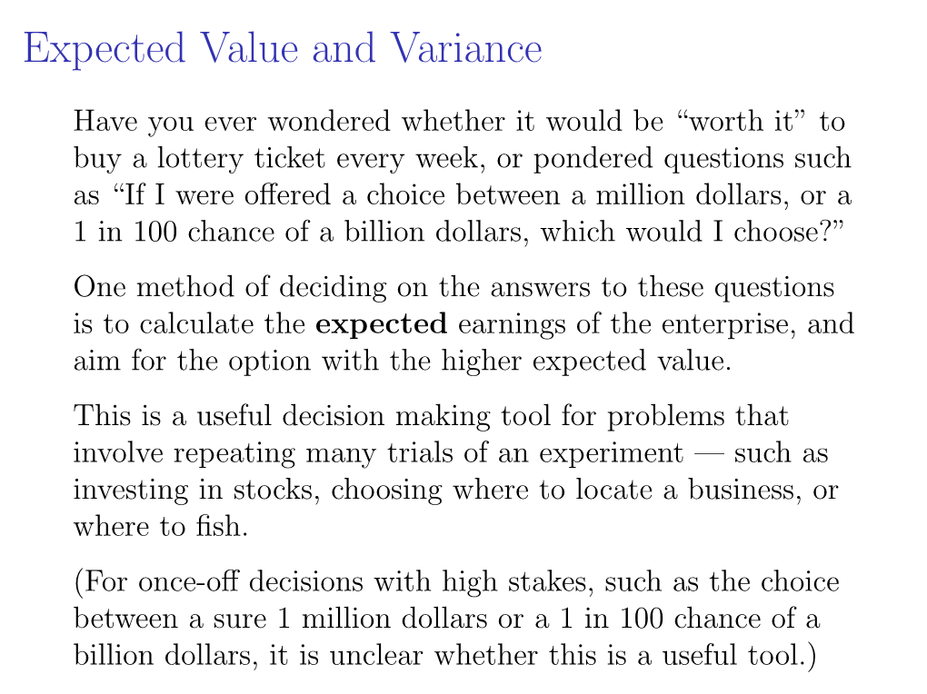 Expected Value and Variance