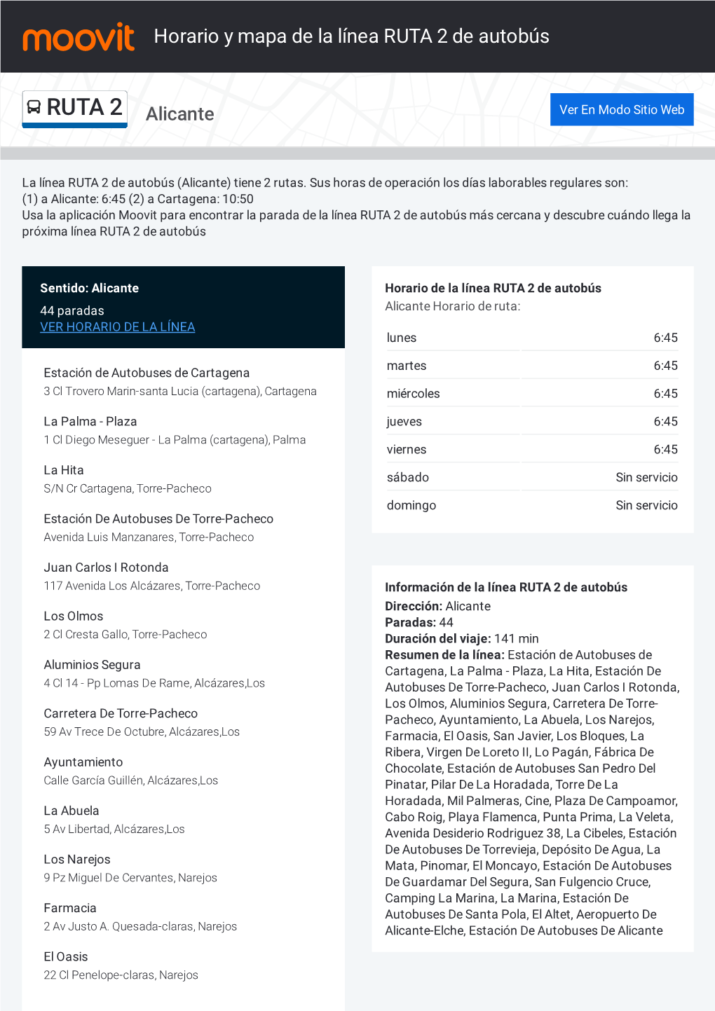 Horario Y Mapa De La Línea RUTA 2 De Autobús