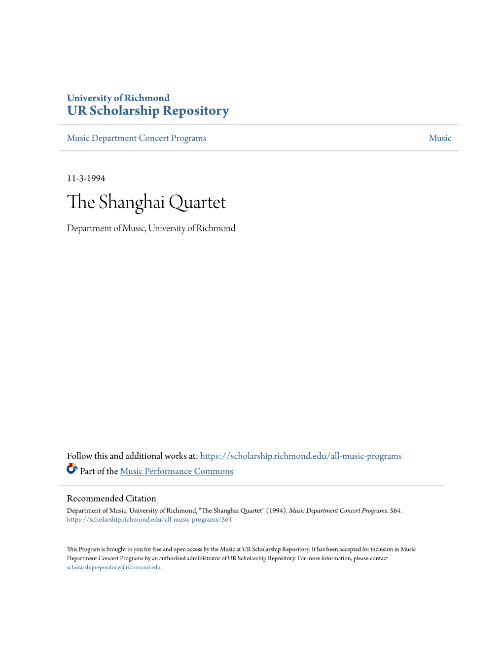 THE SHANGHAI QUARTET Quartet-In-Residence