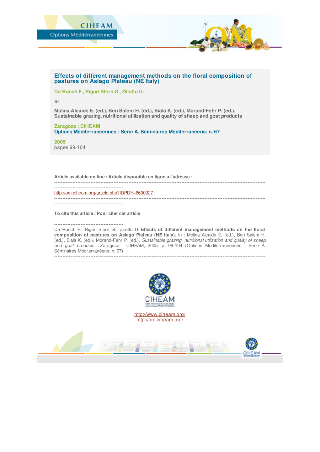 Effects of Different Management Methods on the Floral Composition of Pastures on Asiago Plateau (NE Italy)