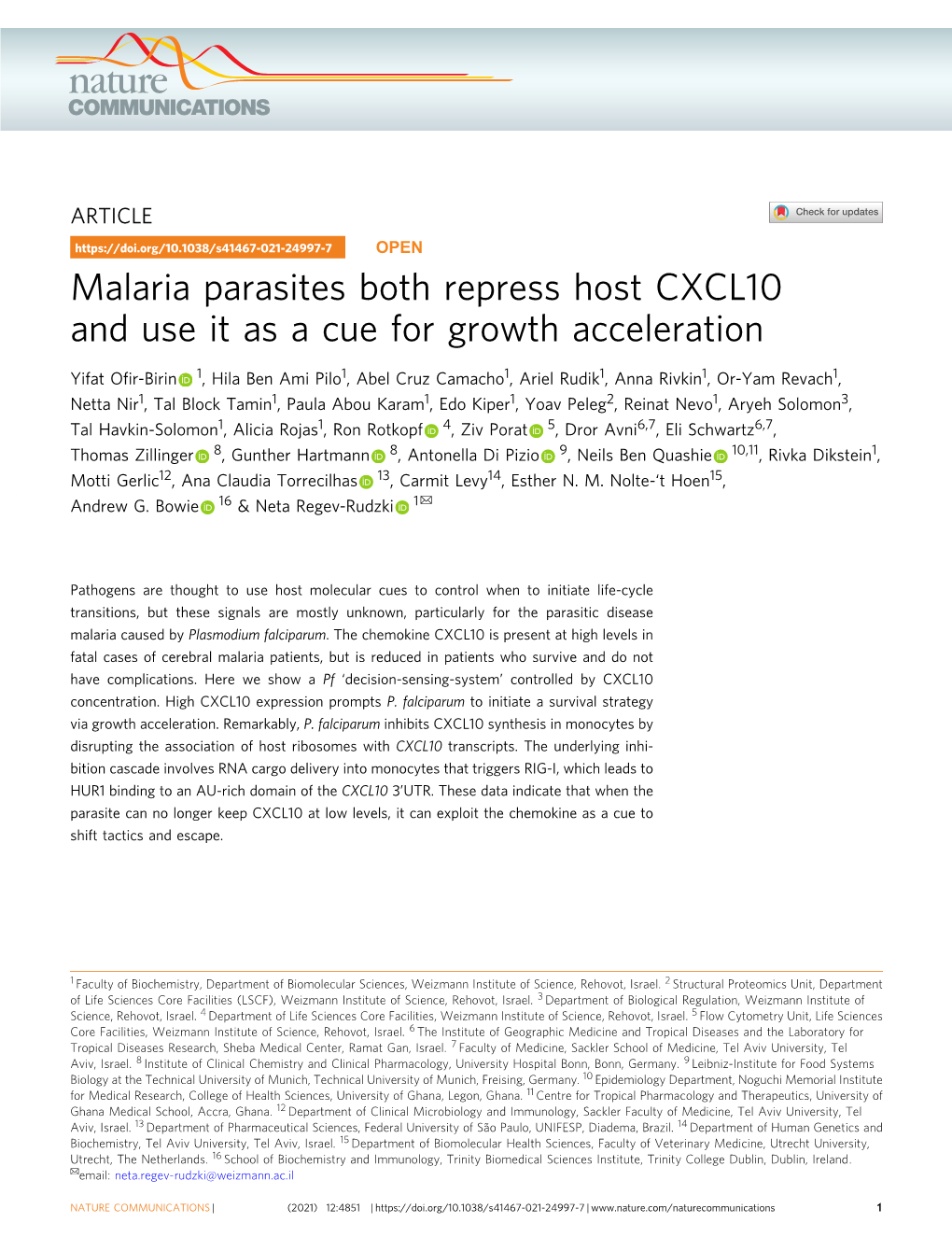 Malaria Parasites Both Repress Host CXCL10 and Use It As a Cue for Growth Acceleration