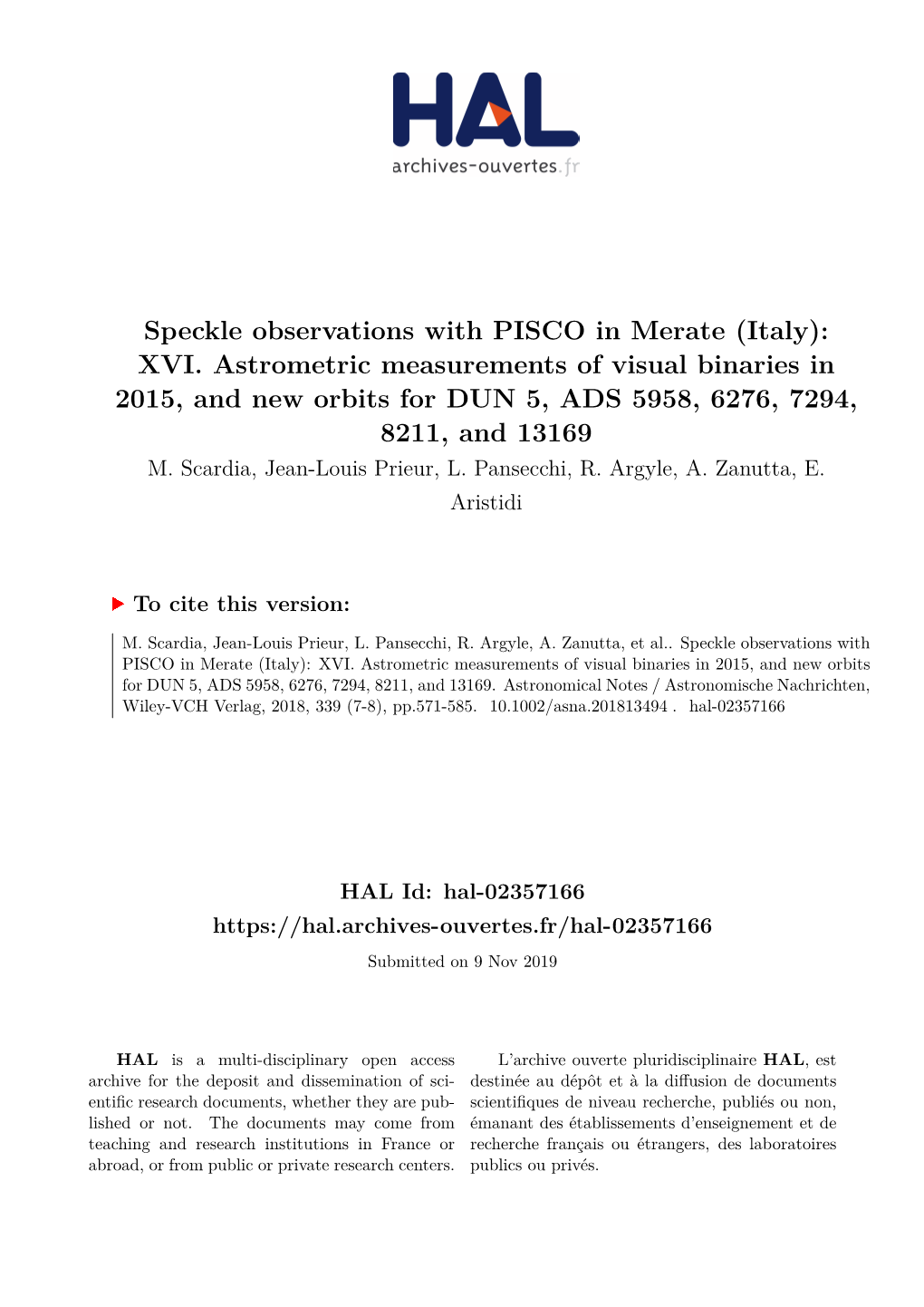 XVI. Astrometric Measurements of Visual Binaries in 2015, and New Orbits for DUN 5, ADS 5958, 6276, 7294, 8211, and 13169 M