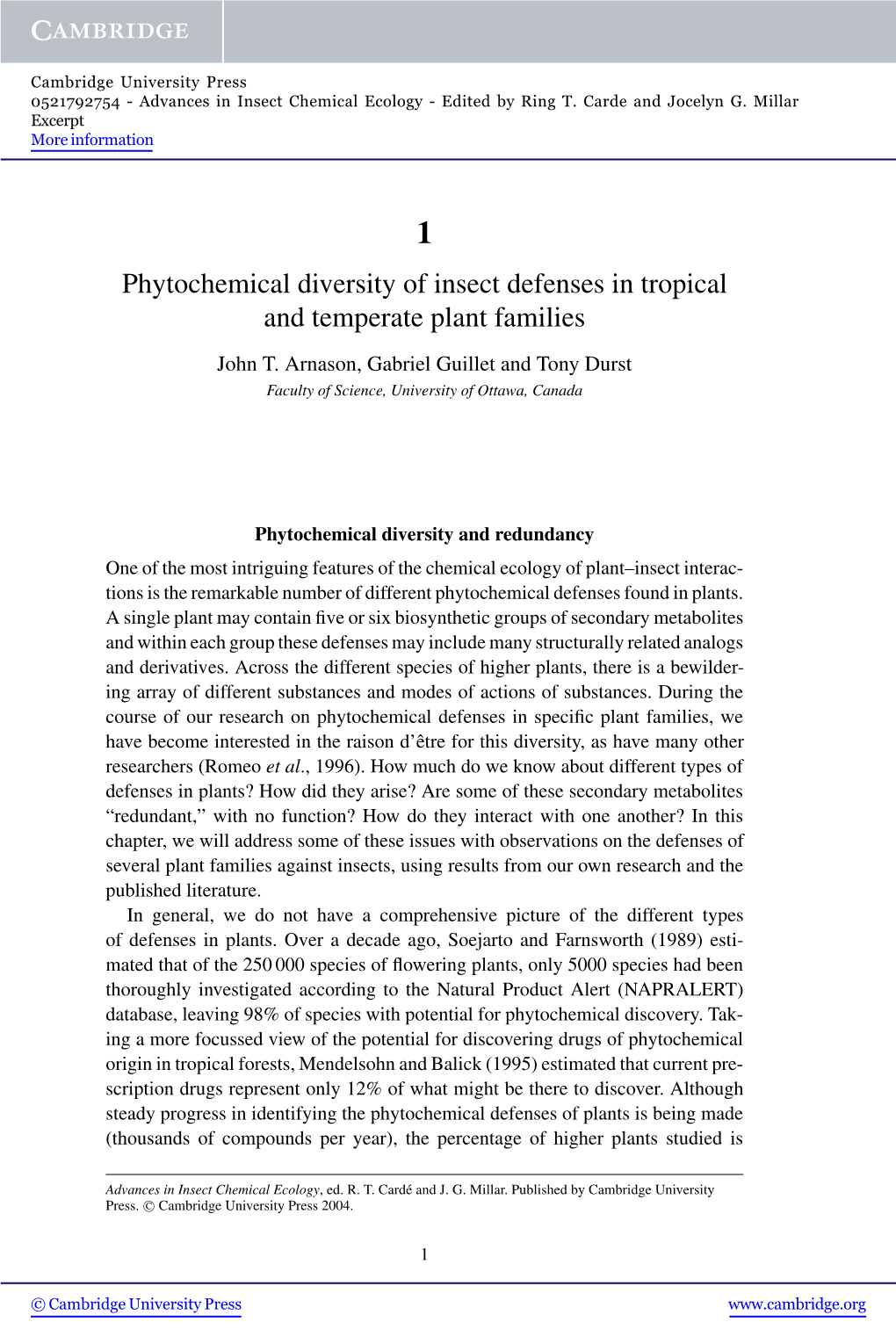 Phytochemical Diversity of Insect Defenses in Tropical and Temperate Plant Families