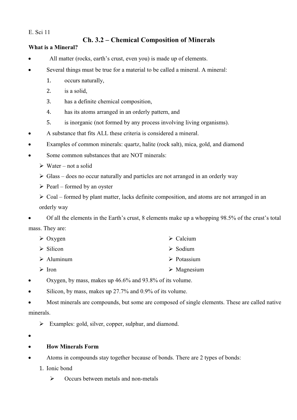 Ch. 3.2 Chemical Composition of Minerals