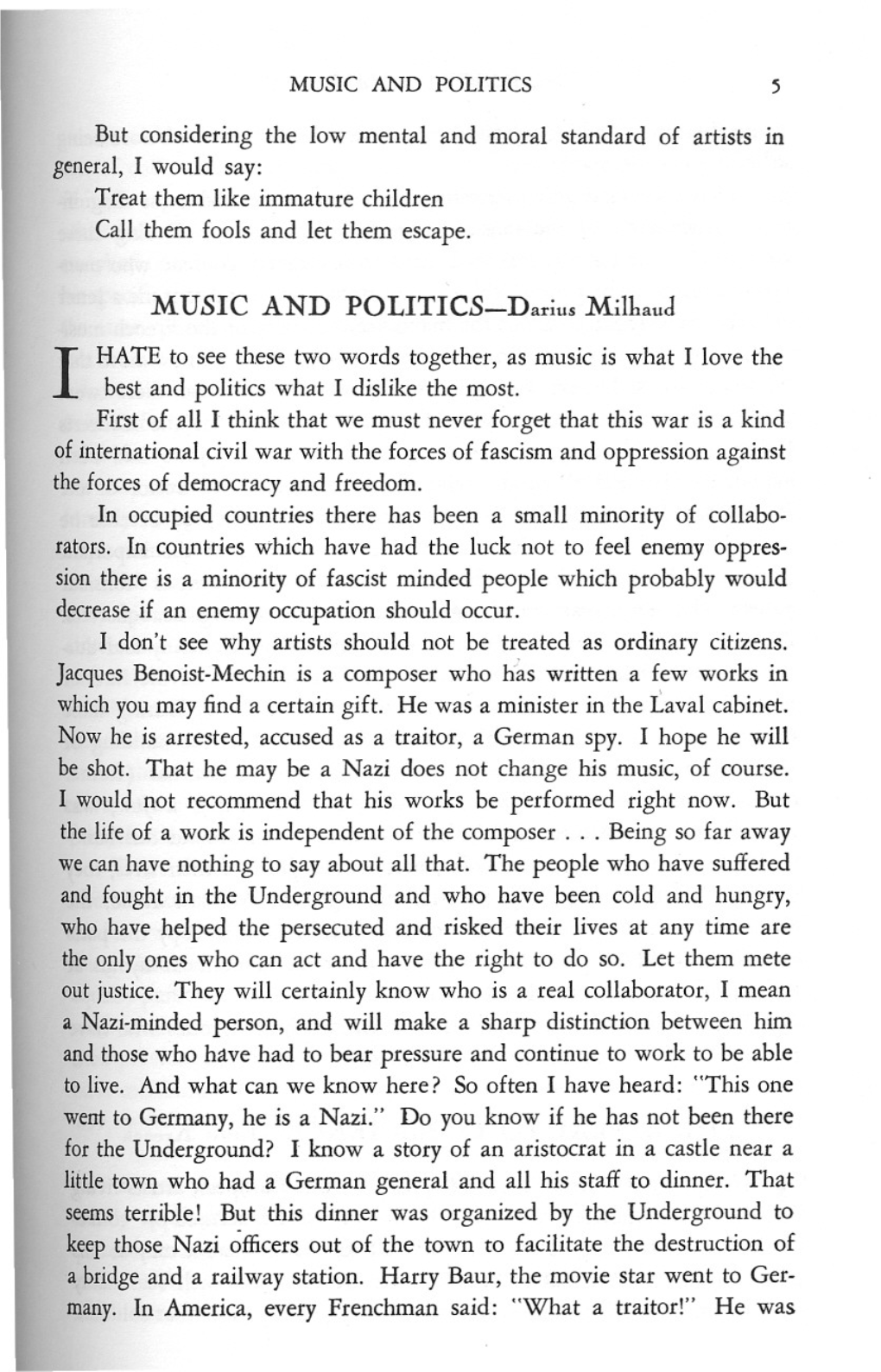 MUSIC and POLITICS-Darius Milhaud