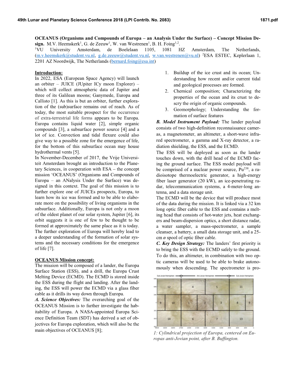 OCEANUS (Organisms and Compounds of Europa – an Analysis Under the Surface) – Concept Mission De- Sign