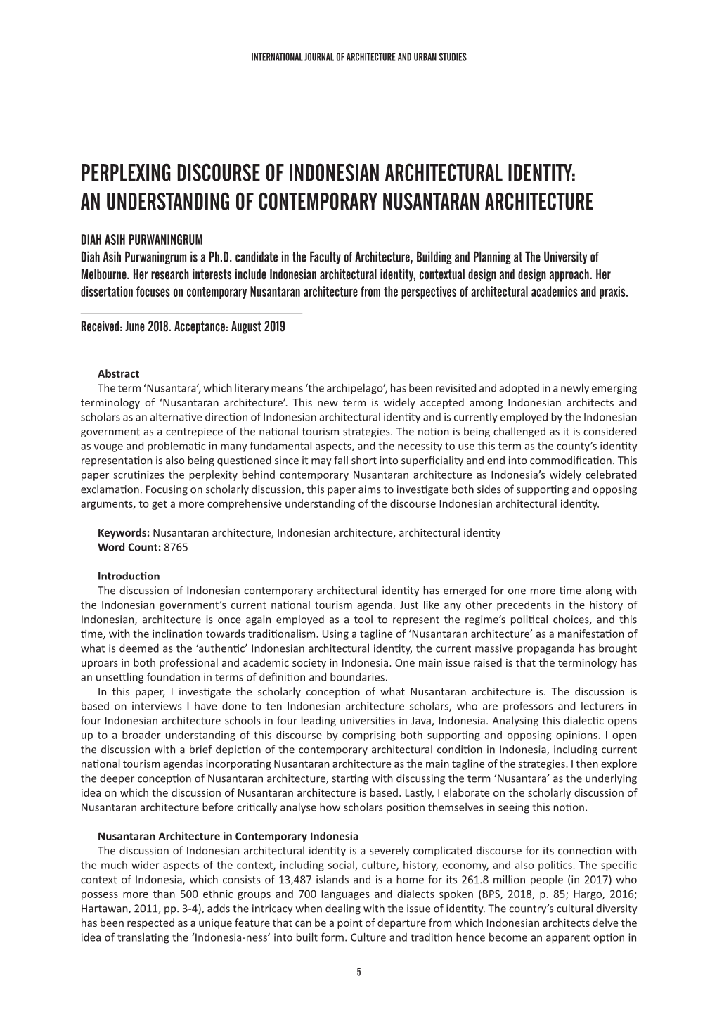 Perplexing Discourse of Indonesian Architectural Identity: an Understanding of Contemporary Nusantaran Architecture