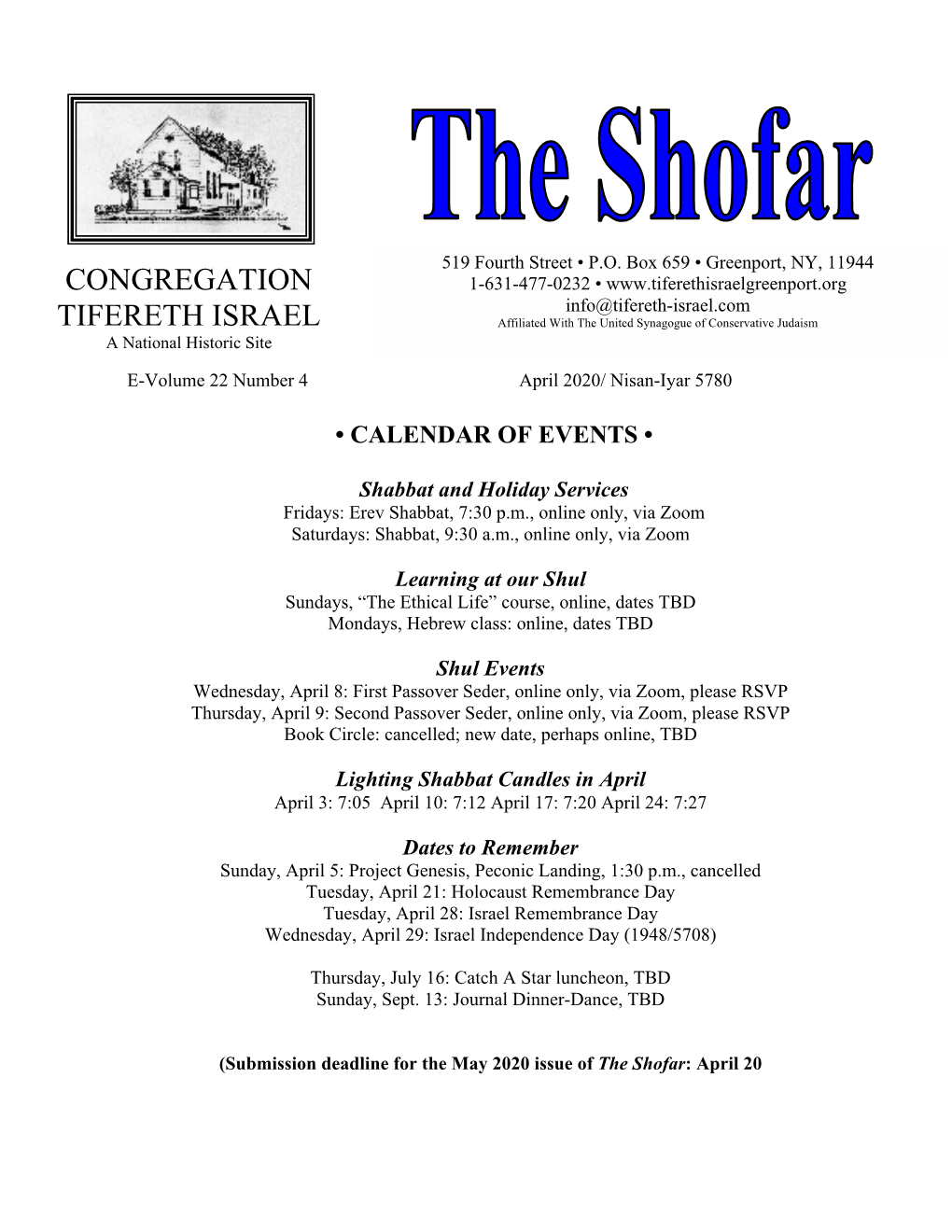 April 2020 Shofar