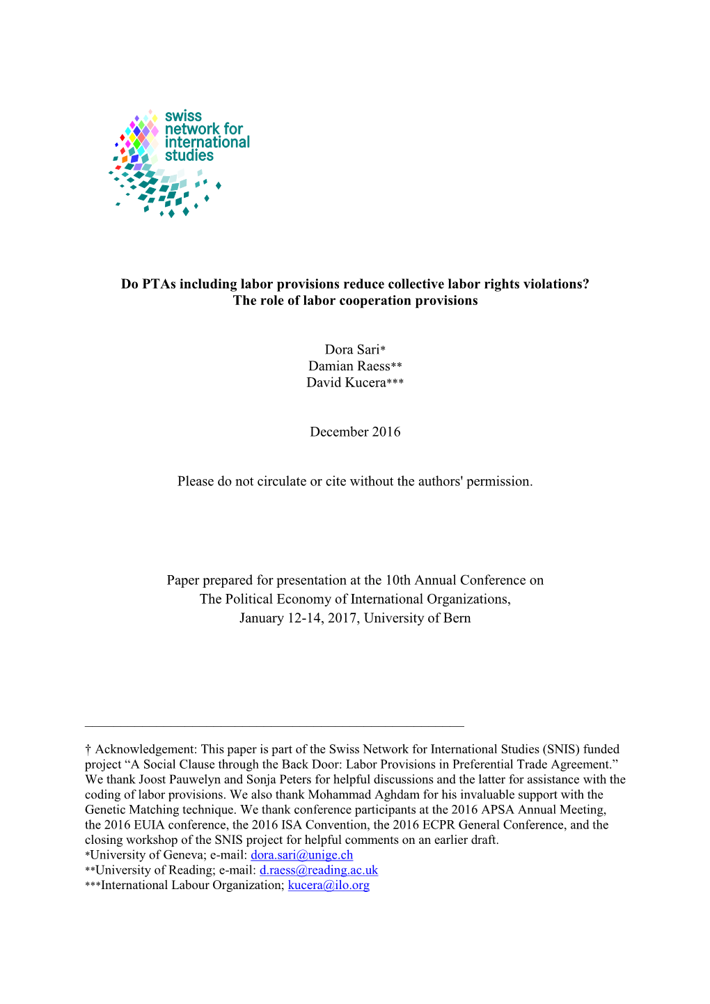 Do Ptas Including Labor Provisions Reduce Collective Labor Rights Violations? the Role of Labor Cooperation Provisions