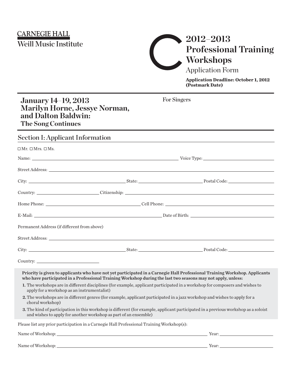 2012–2013 Professional Training Workshops