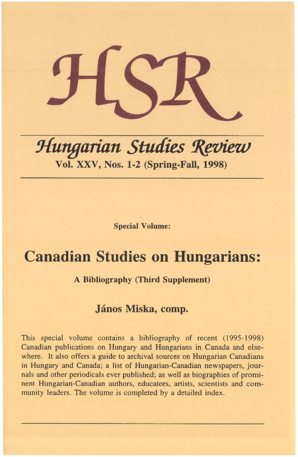 Hungarian Studies ^Eviezv Vol