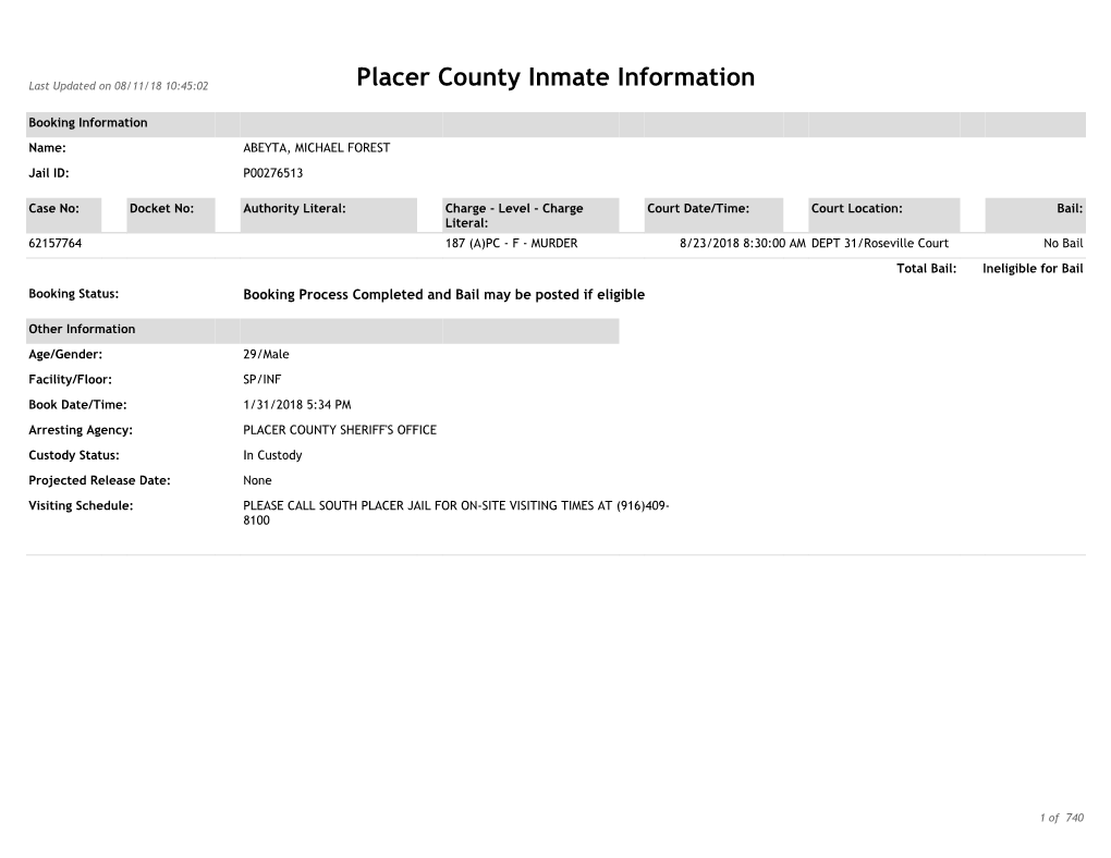 Placer County Inmate Information