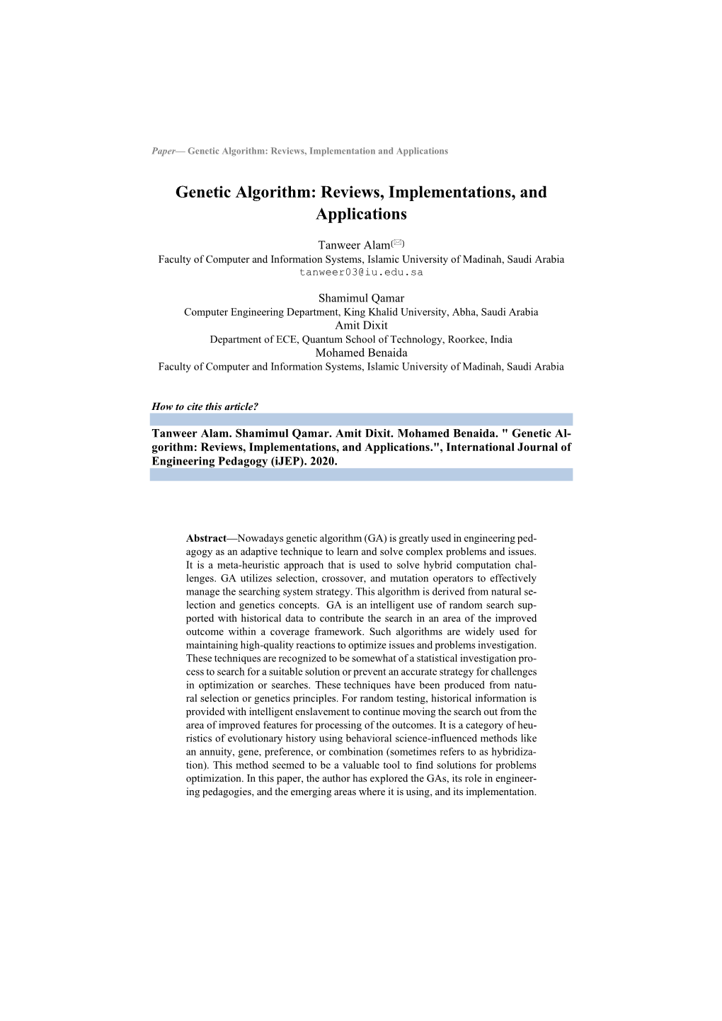 Genetic Algorithm: Reviews, Implementations, and Applications