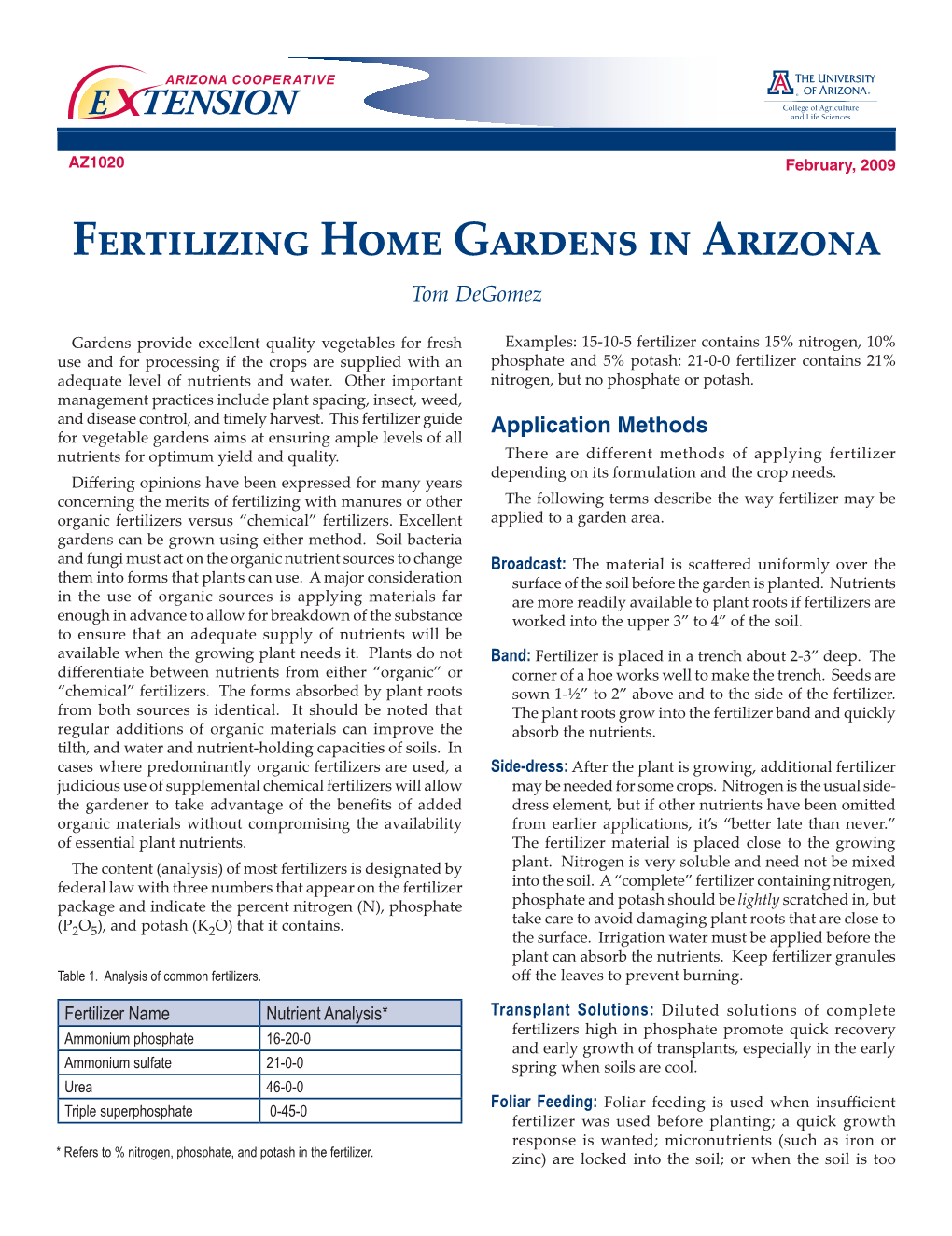 Fertilizing Home Gardens in Arizona Tom Degomez