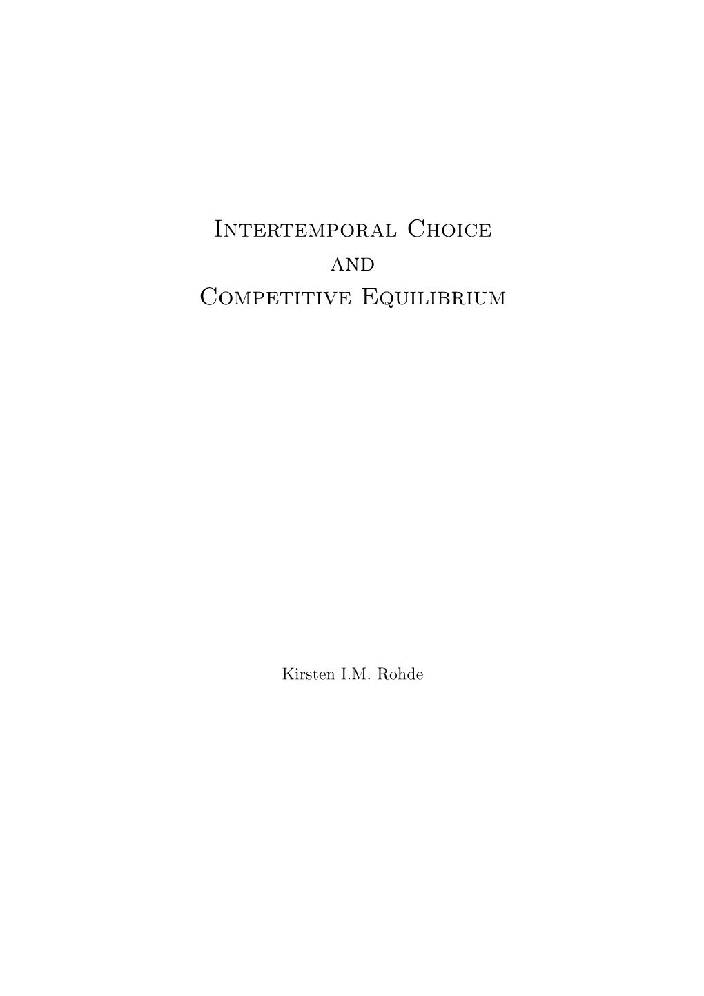Intertemporal Choice and Competitive Equilibrium