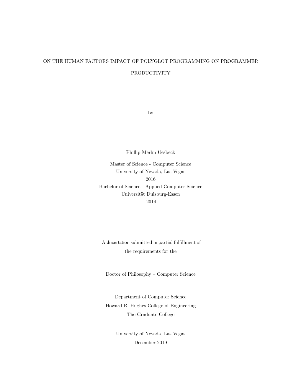 Dissertation Submitted in Partial Fulﬁllment of the Requirements for The