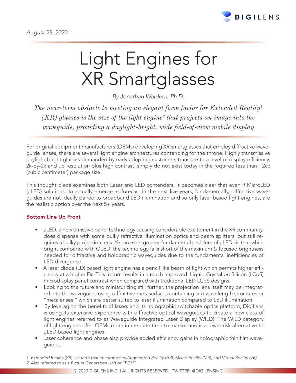 Light Engines for XR Smartglasses by Jonathan Waldern, Ph.D