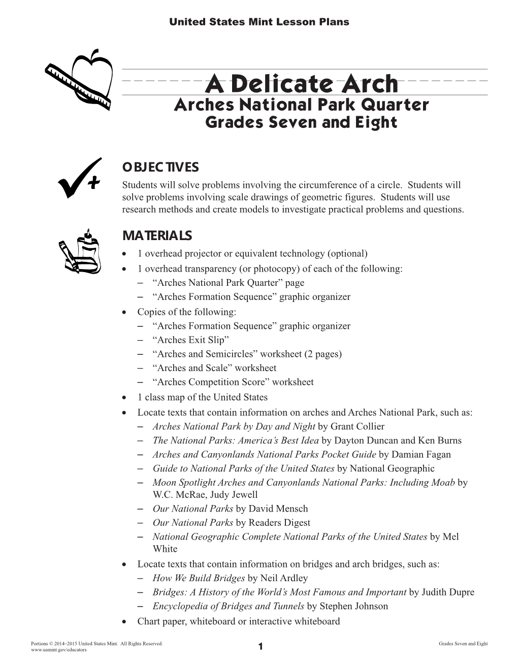 A Delicate Arch Arches National Park Quarter Grades Seven and Eight