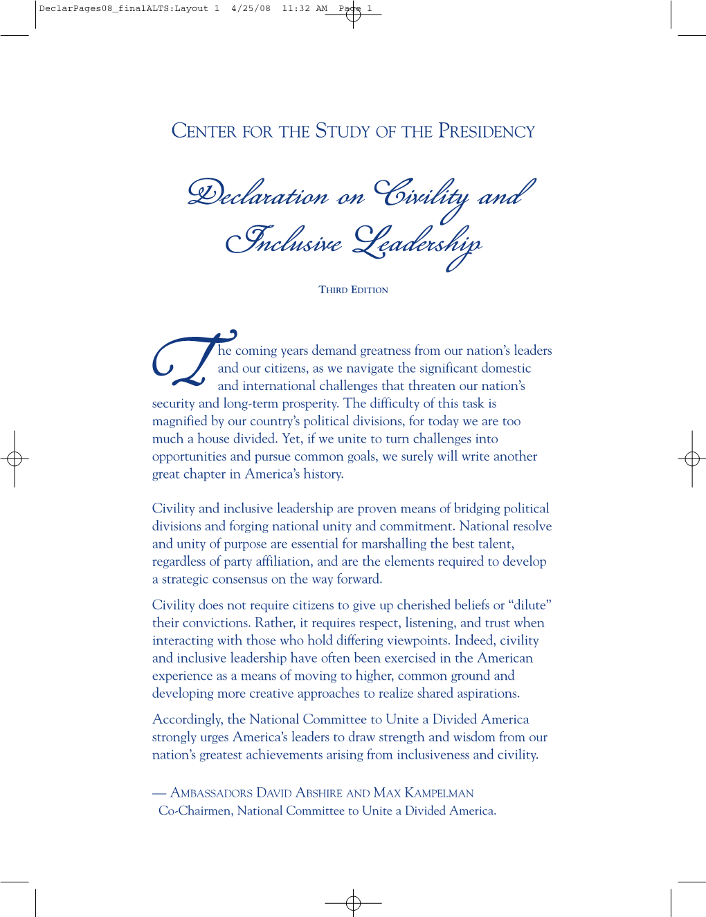 Declaration on Civility and Inclusive Leadership