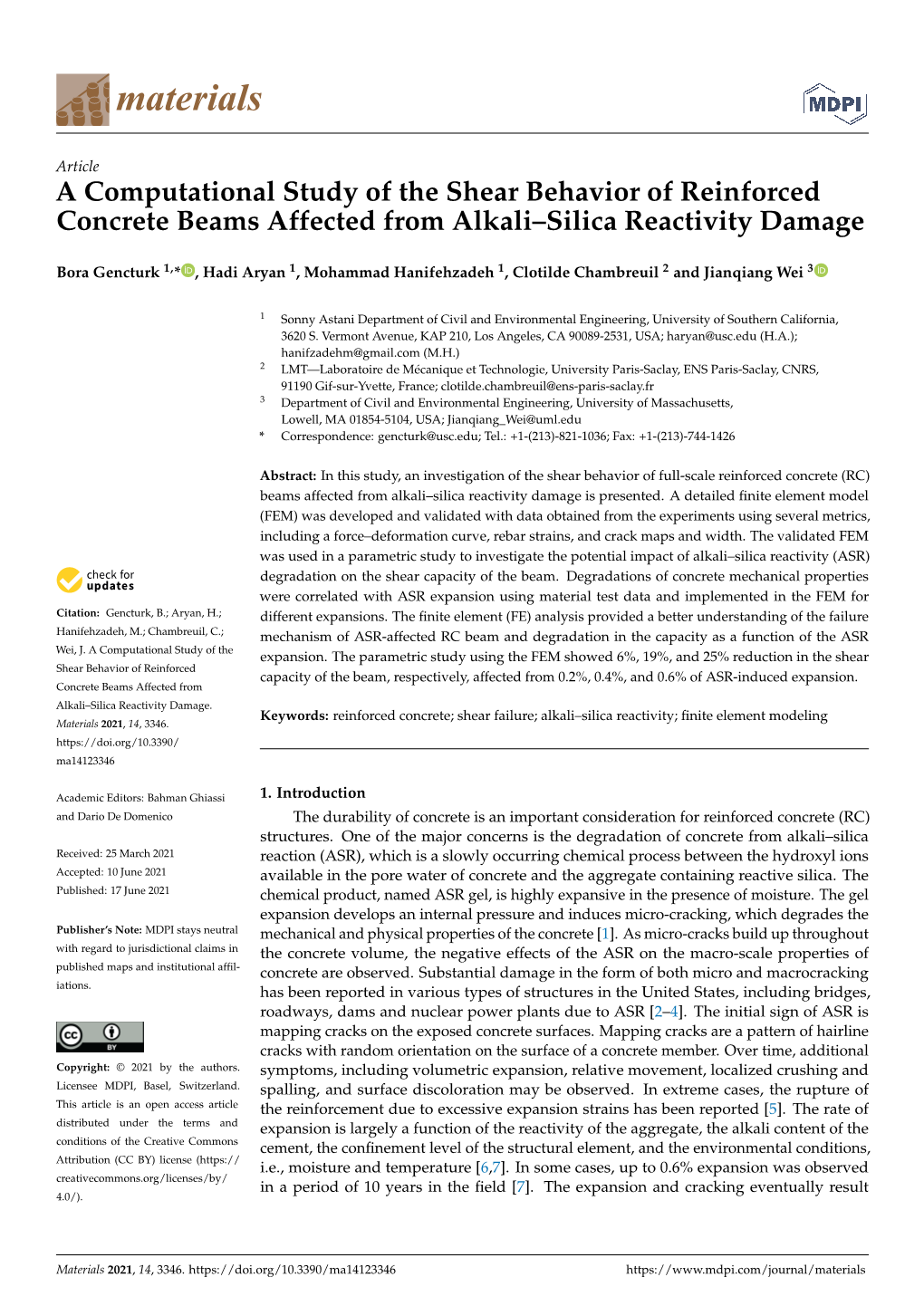 A Computational Study of the Shear Behavior of Reinforced Concrete Beams Affected from Alkali–Silica Reactivity Damage